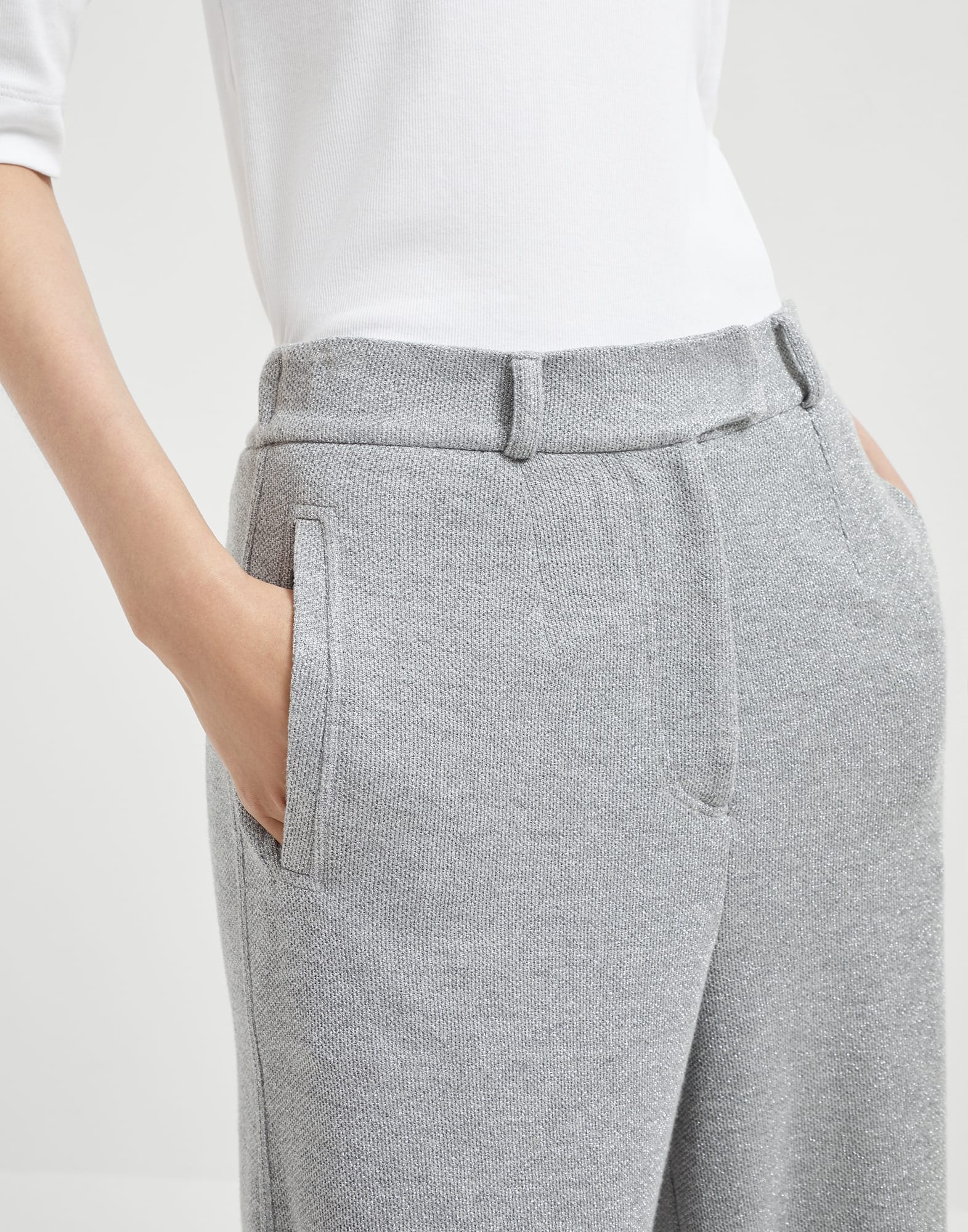 Cotton and viscose sparkling piqué trousers - 3