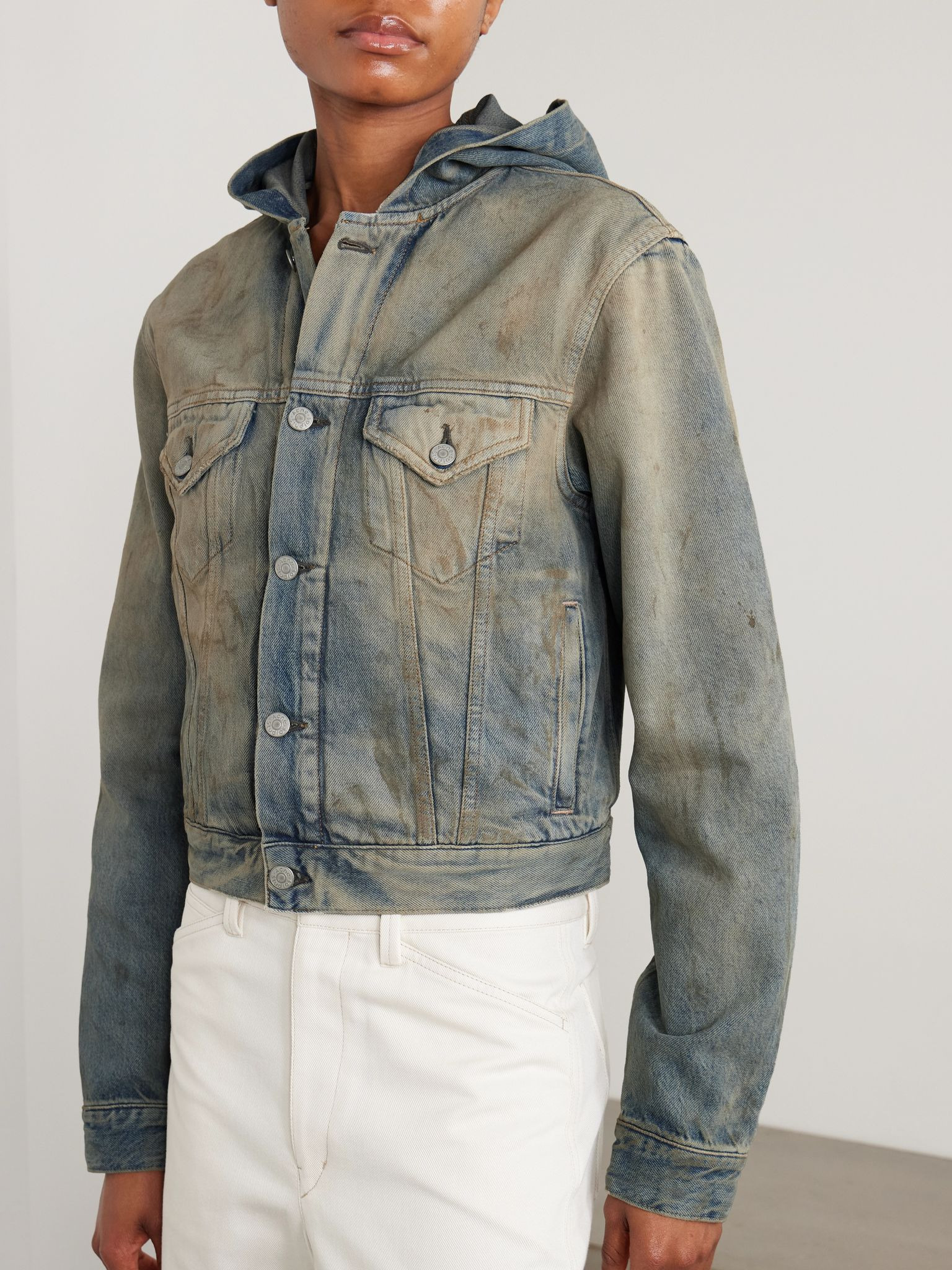 Hooded distressed organic denim jacket Light denim - 3