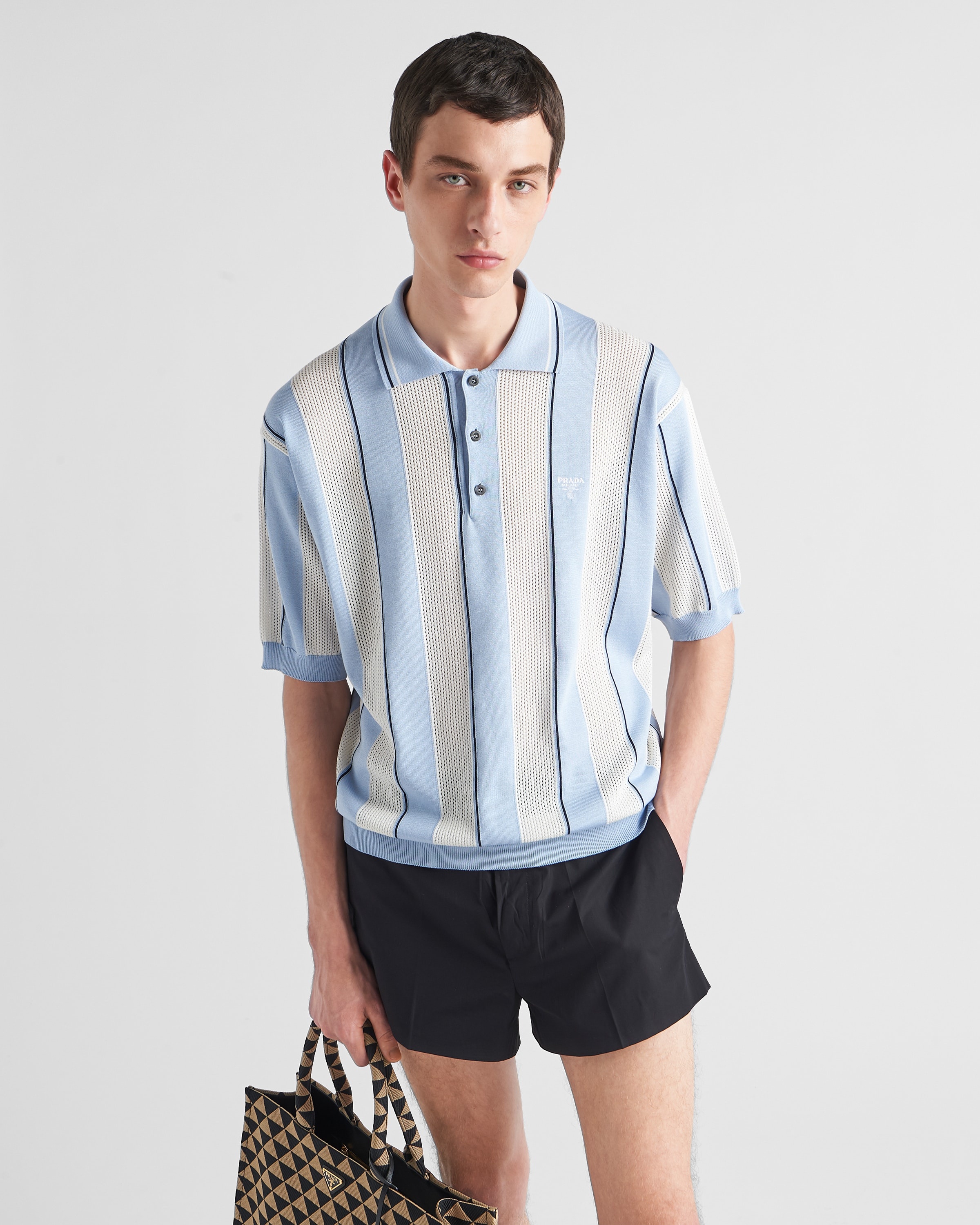 Silk and cotton intarsia polo shirt - 3