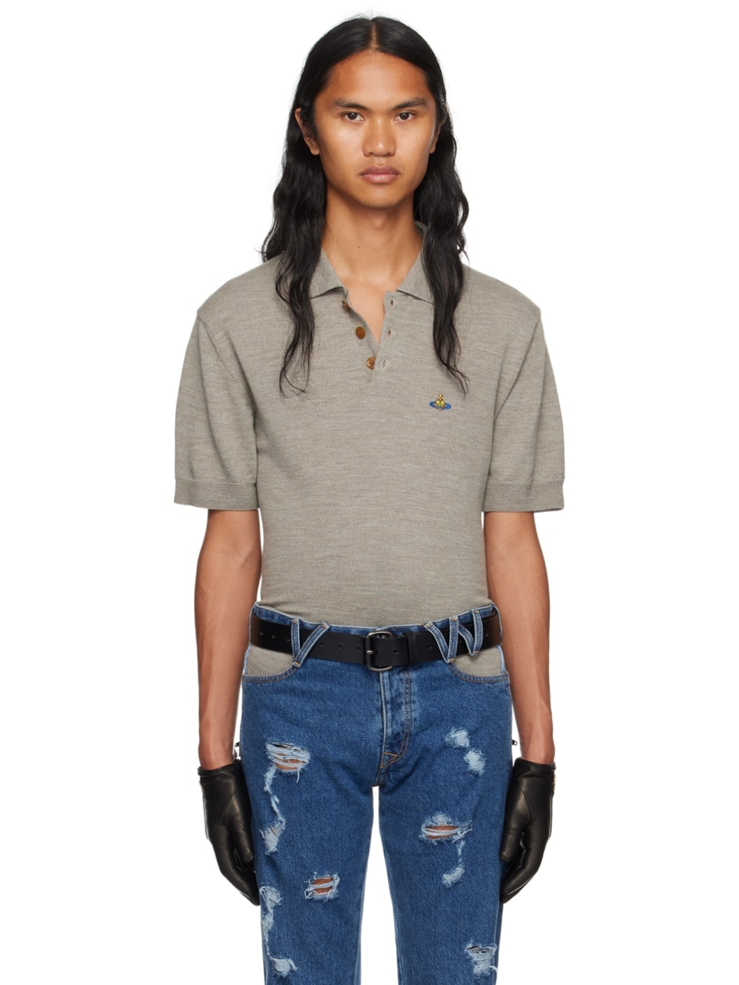Gray Embroidered Polo - 1