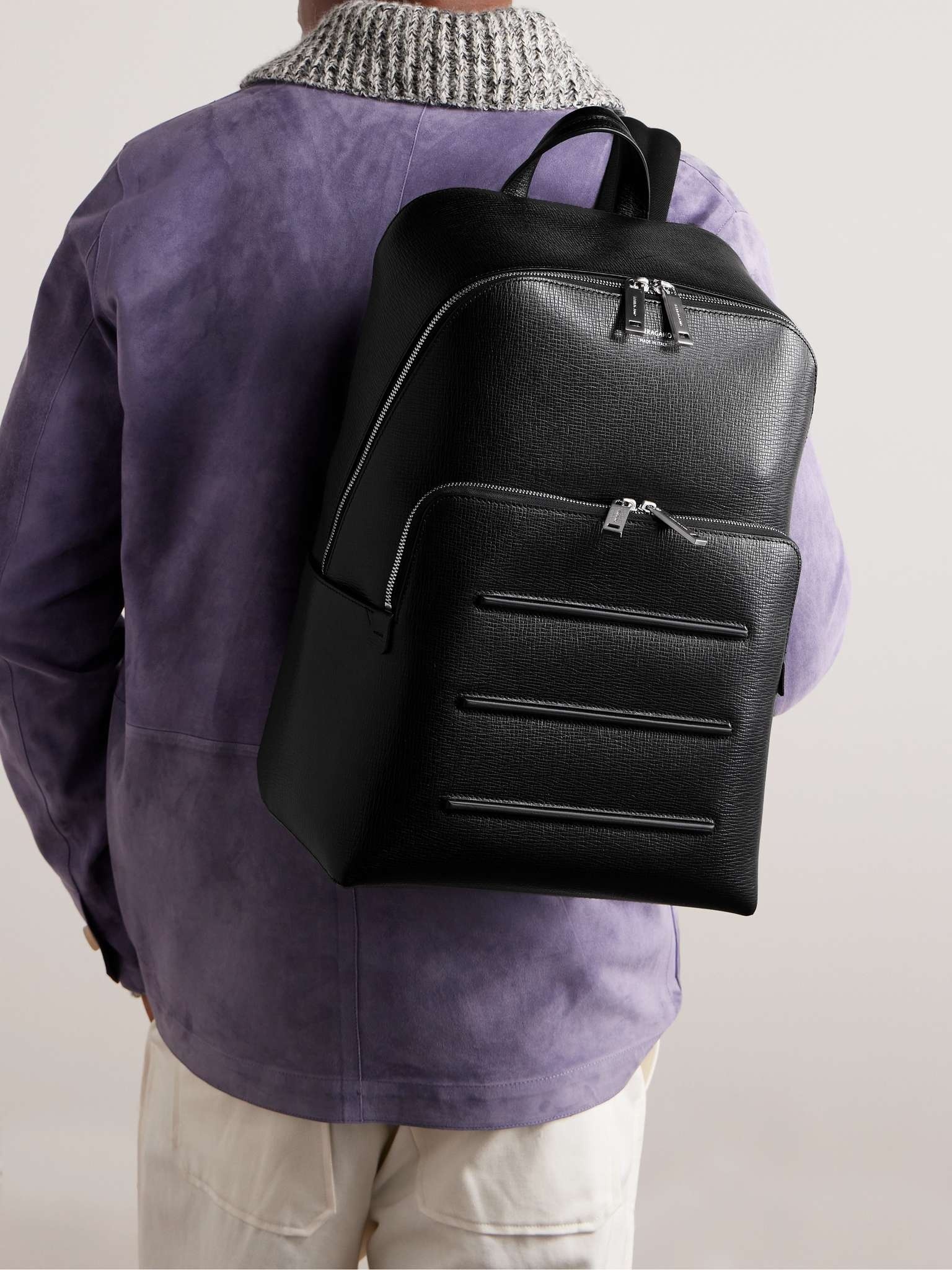 Embossed Cross-Grain Leather Backpack - 2