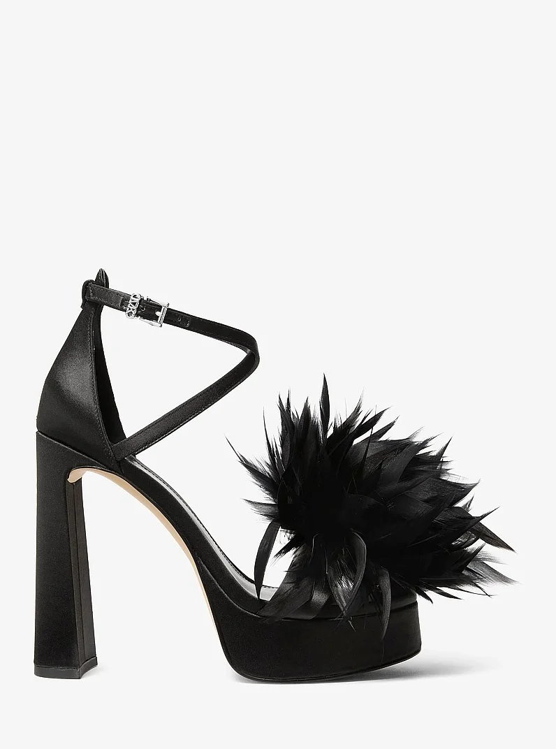 Cami Feather Trim Satin Platform Sandal - 1