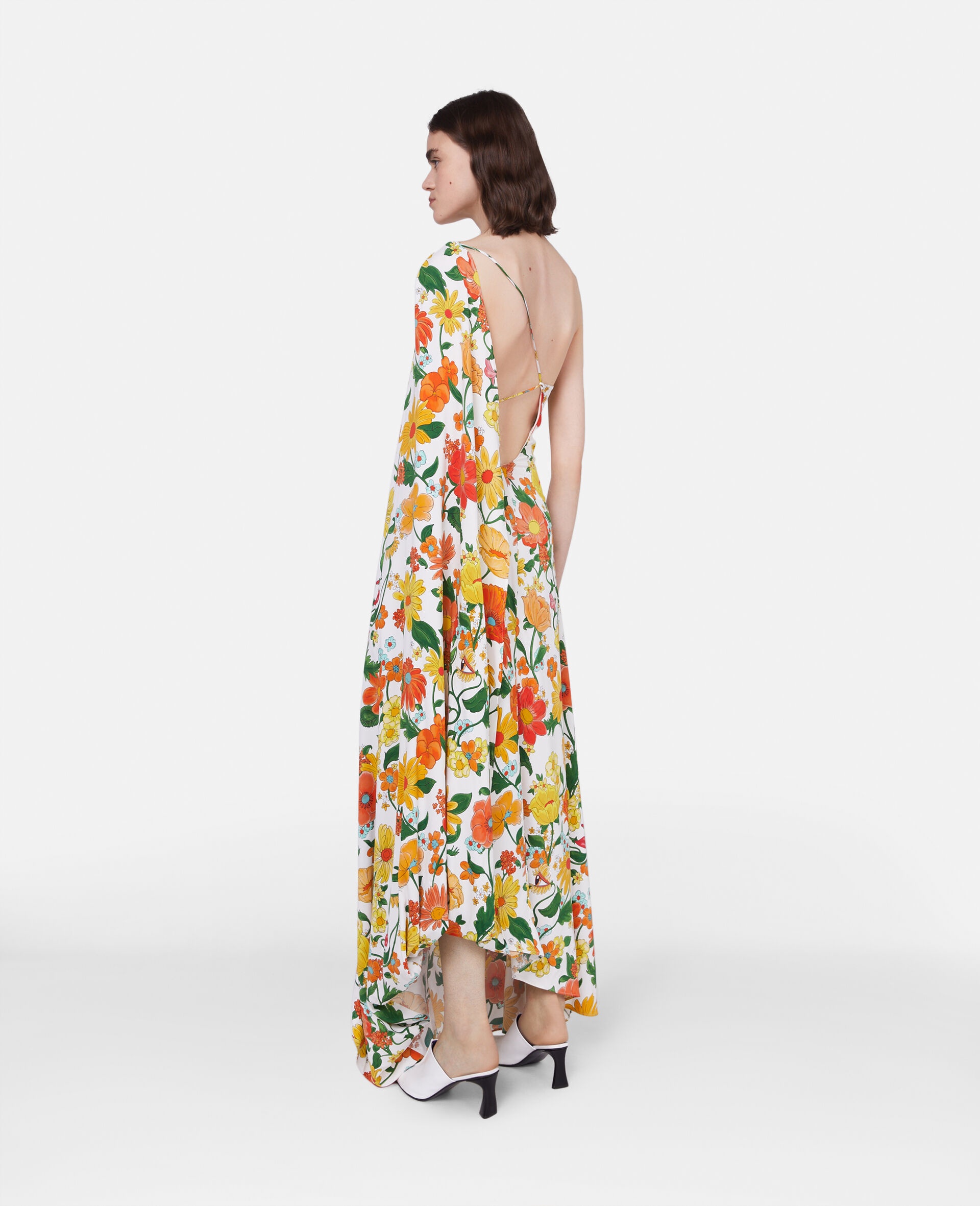 Lady Garden Print One-Shoulder Cape Gown - 3