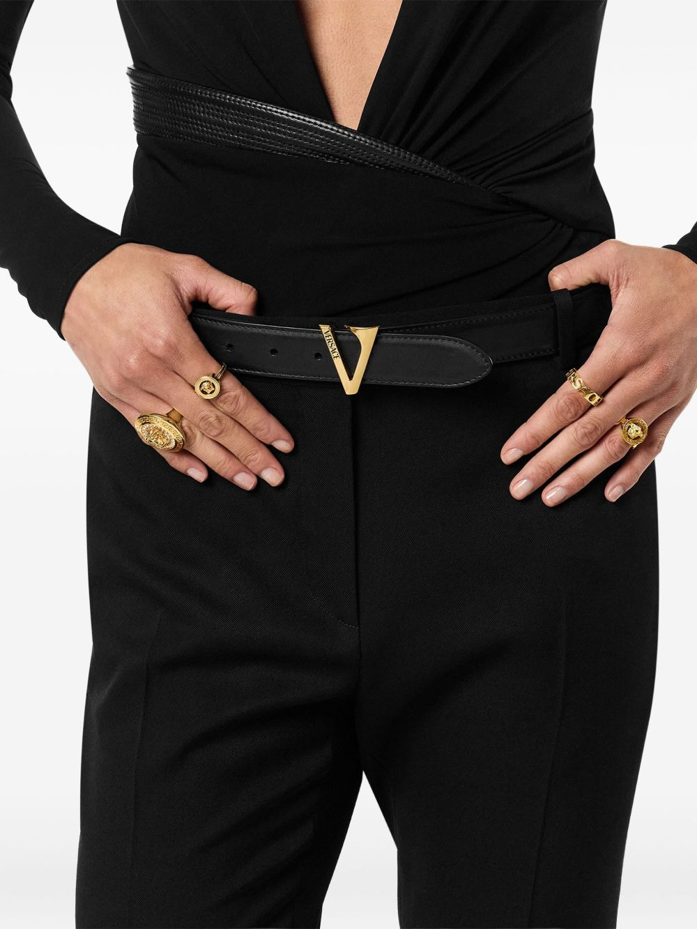 V-buckle leather belt - 3