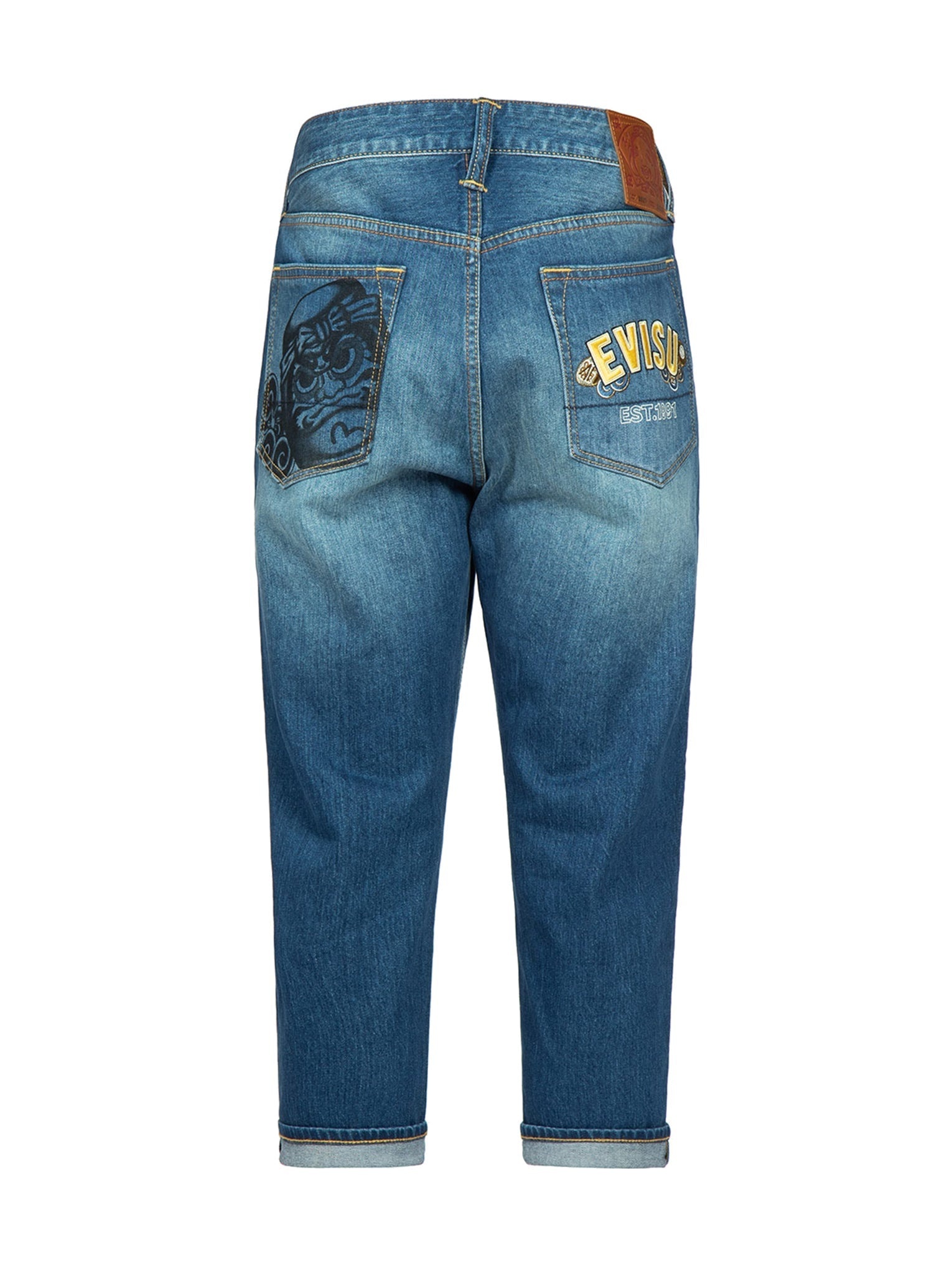 Taiko Daruma Print Cropped-Fit Jeans #2027 - 13