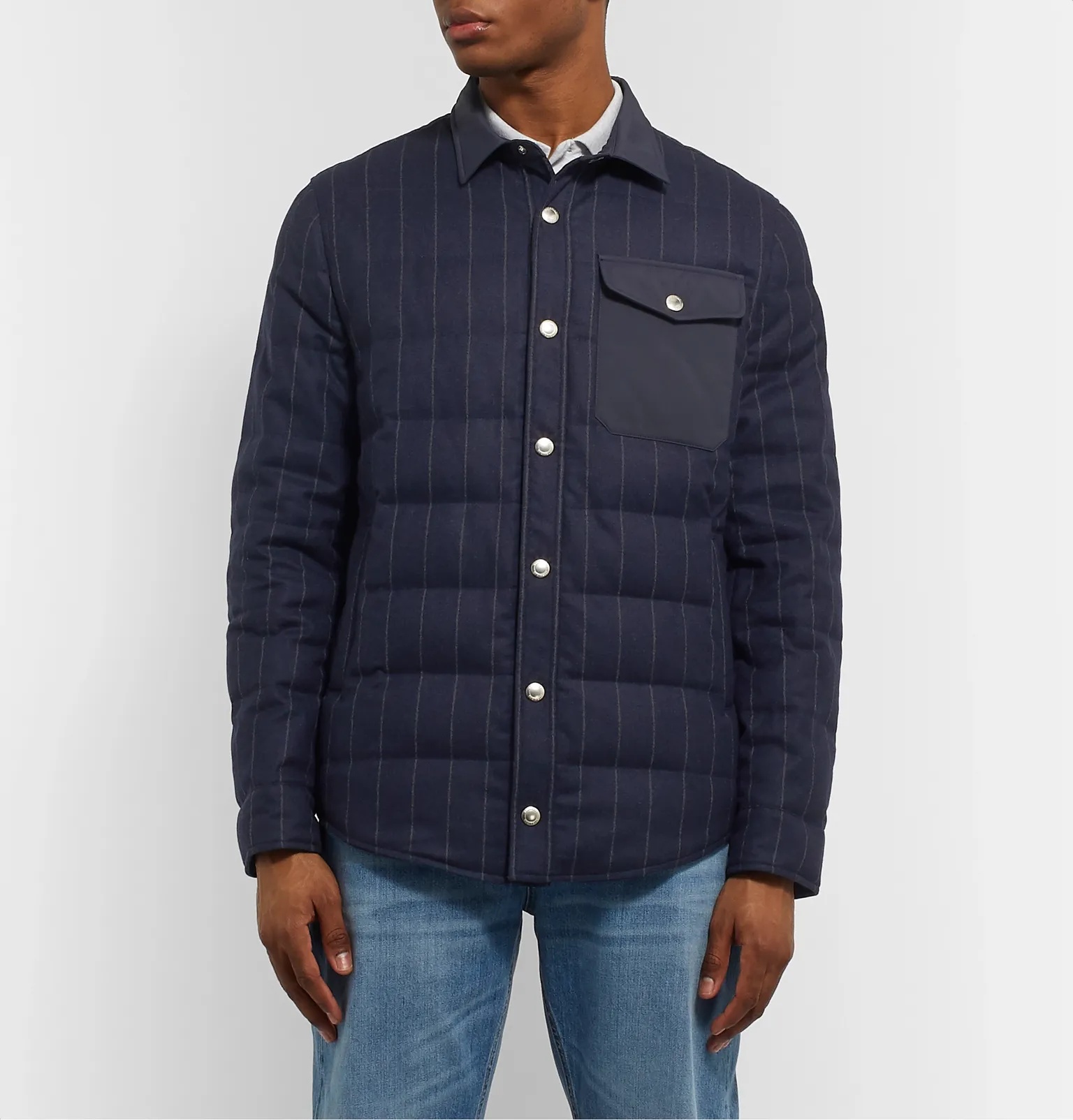 Shell-Trimmed Pinstriped Quilted Wool Down Jacket - 4