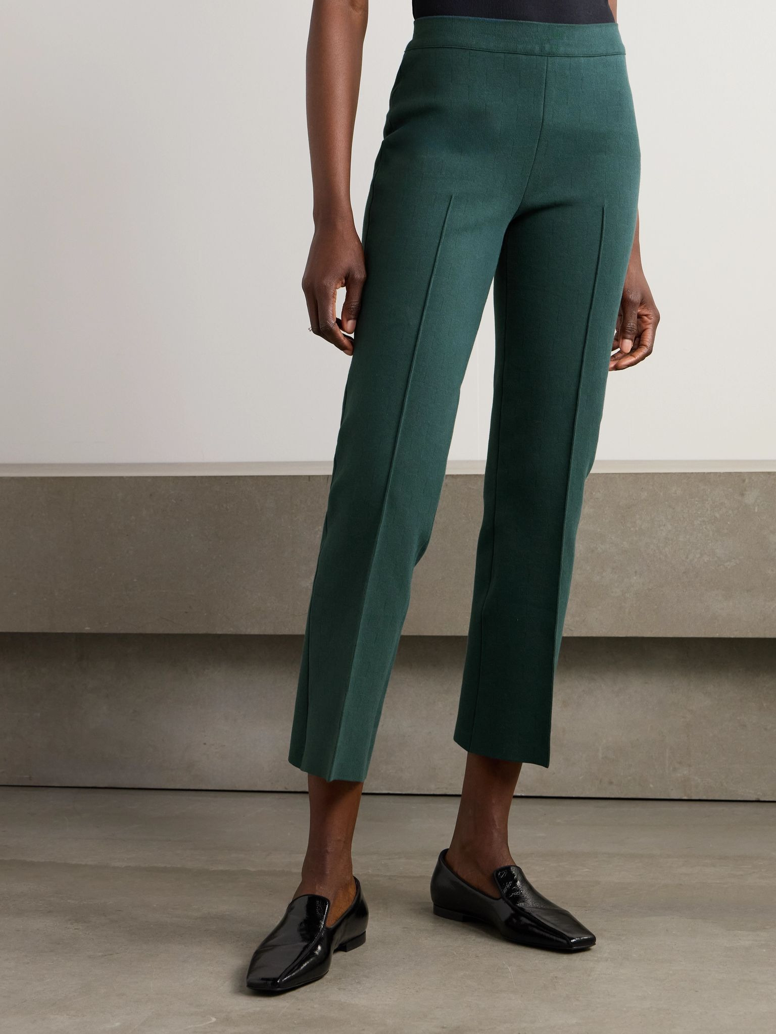 Cropped cotton-blend slim-leg pants Blue - 3