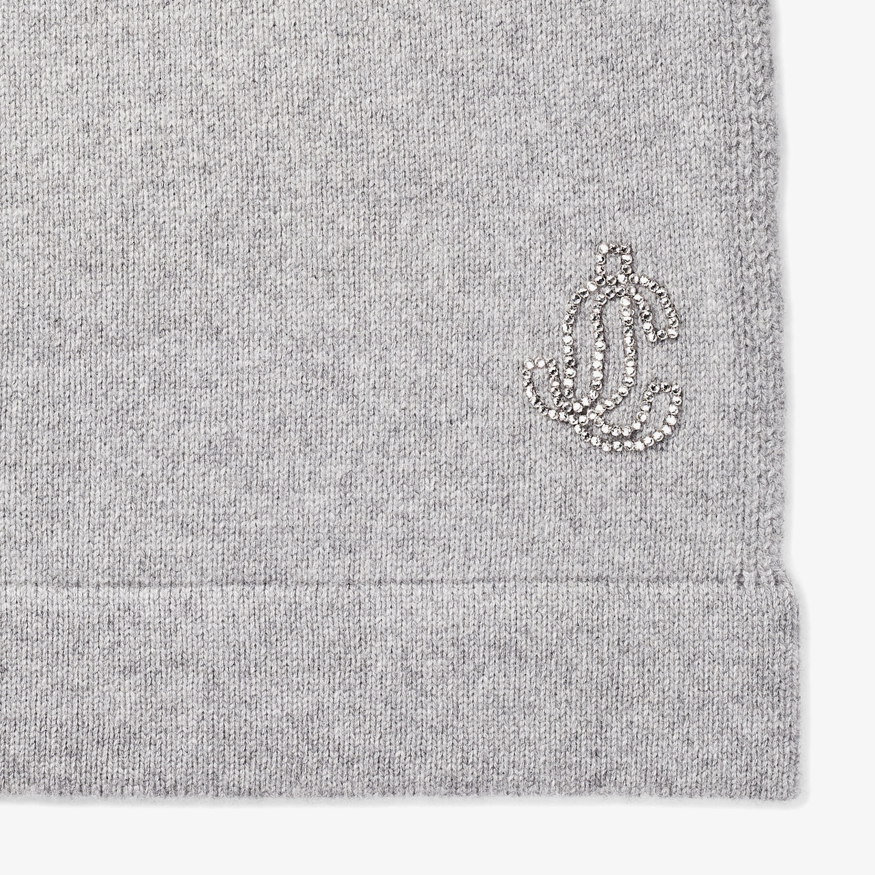Imke
Marl Grey Knitted Cashmere Scarf with Embroidered Crystal JC Monogram - 3