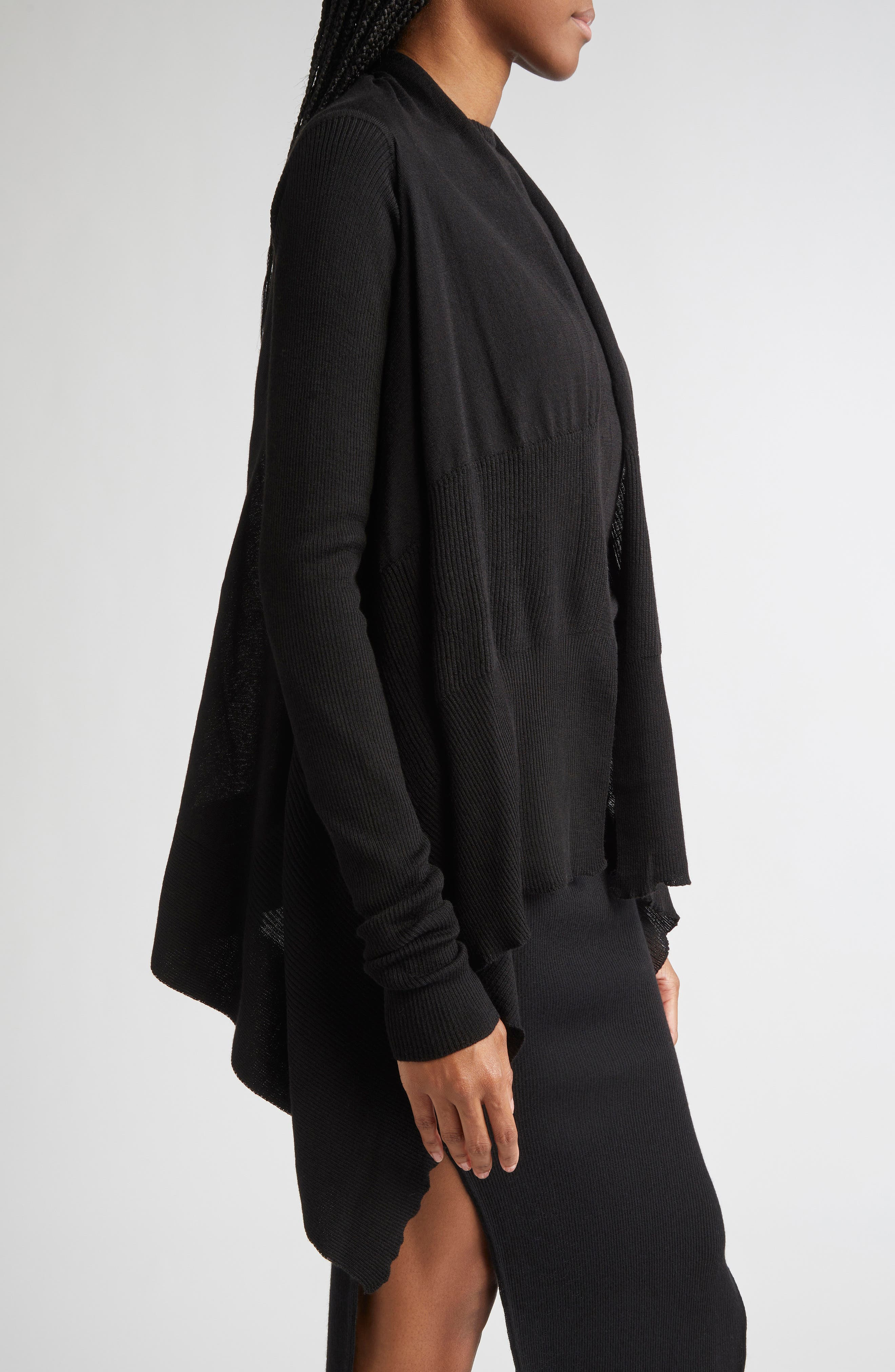 Rick Owens Open Front Virgin Wool Cardigan in Black at Nordstrom - 4
