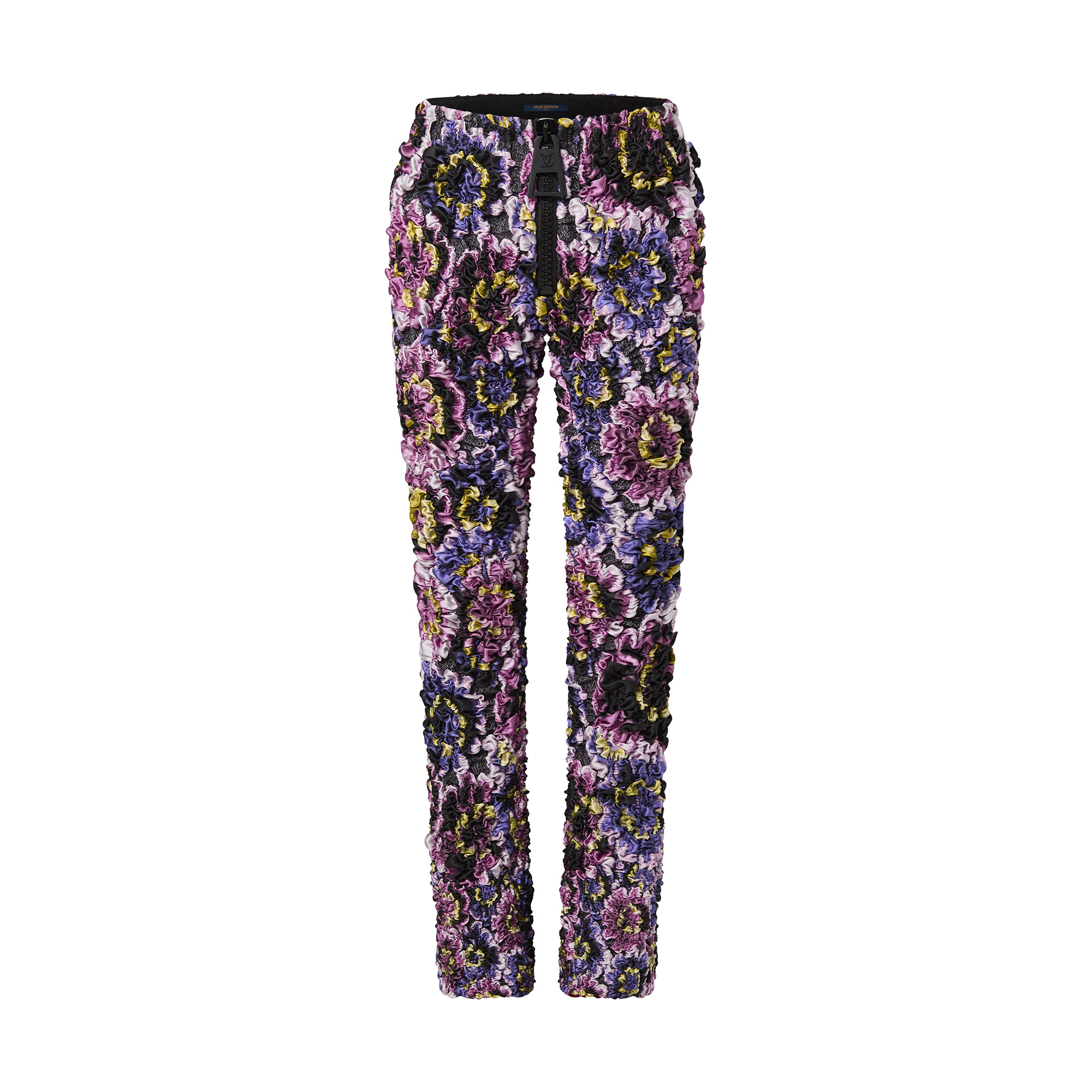 Floral Jacquard Smocked Zipper Pants - 1