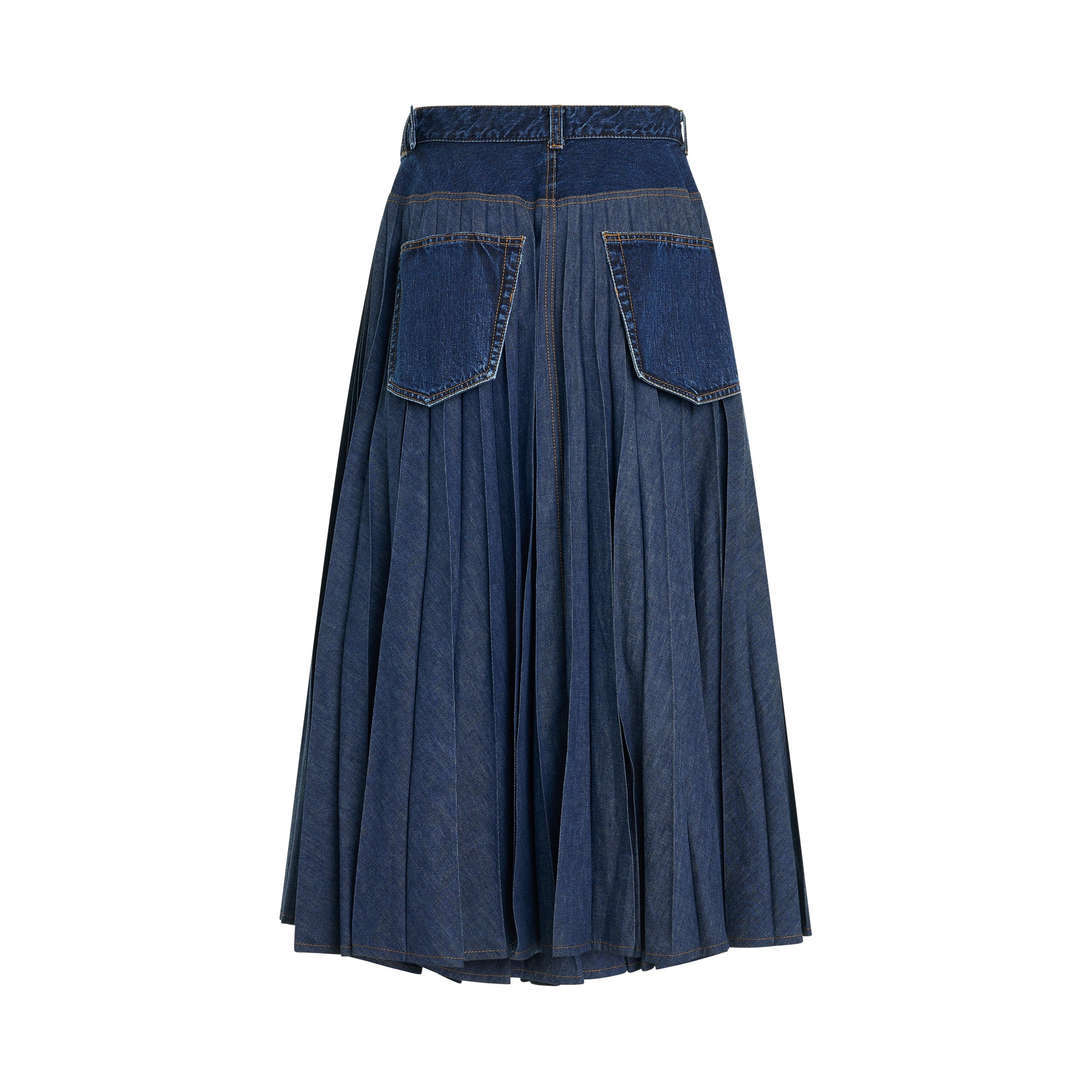 Pleated Denim Skirt in Blue - 4