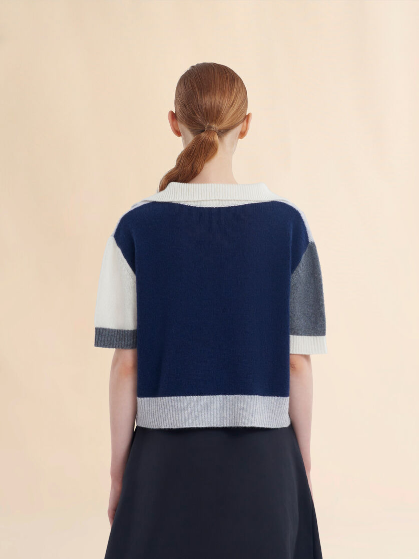 GREY CASHMERE COLOUR BLOCK POLO SHIRT WITH MARNI SYMBOL - 3