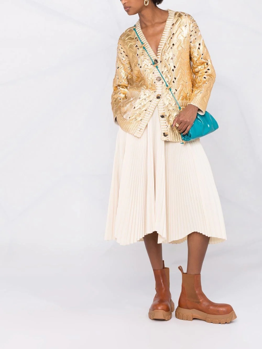 metallic-effect V-neck cardigan - 2