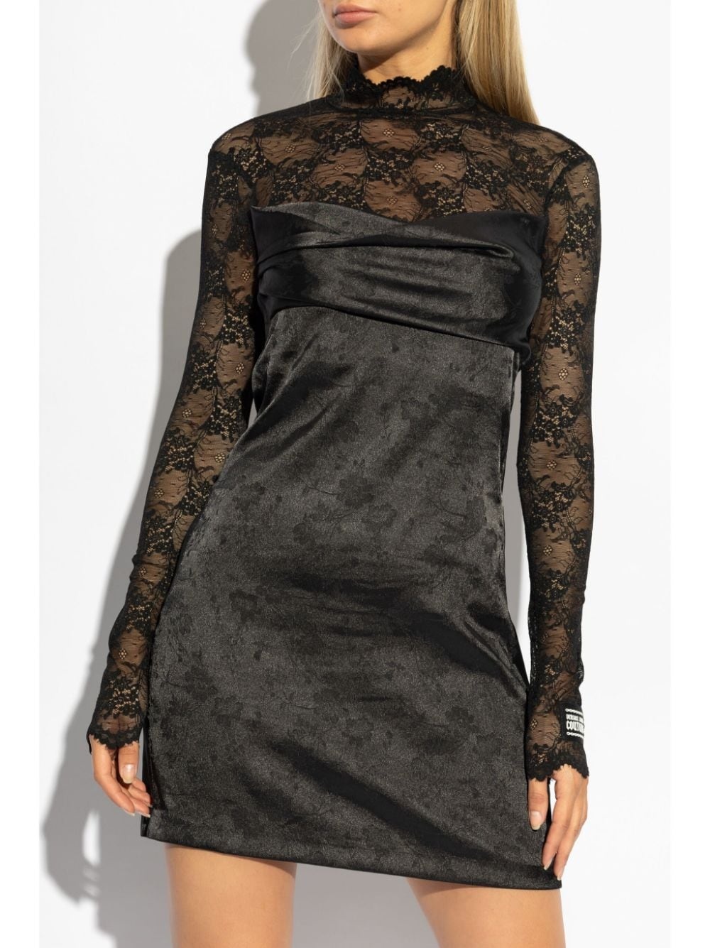 long-sleeve lace-panel dress - 3