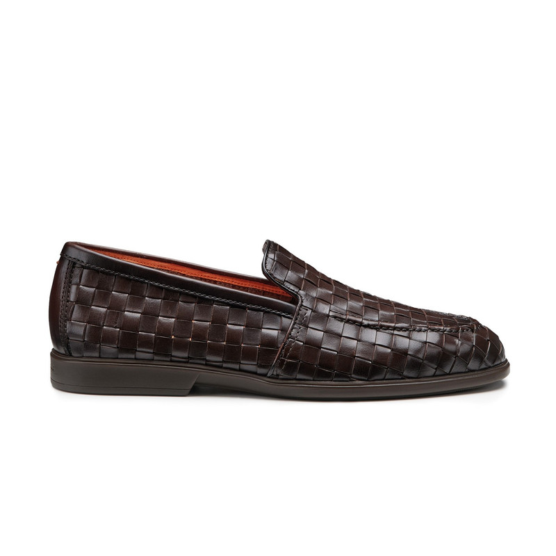 Men's dark brown woven leather loafer 1