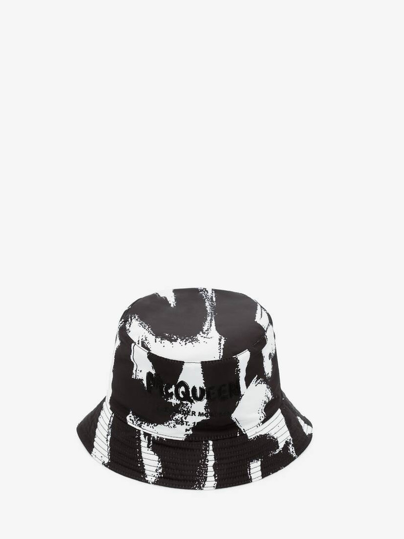 Mcqueen Graffiti Bucket Hat in Black/ivory 1