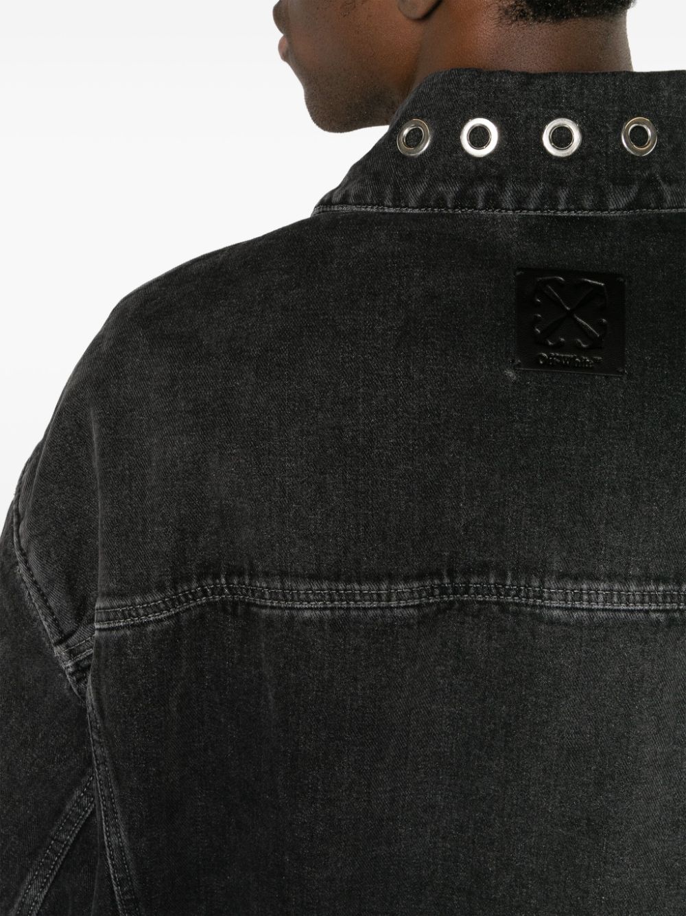 eyelet-detail drop-shoulder denim jacket - 5