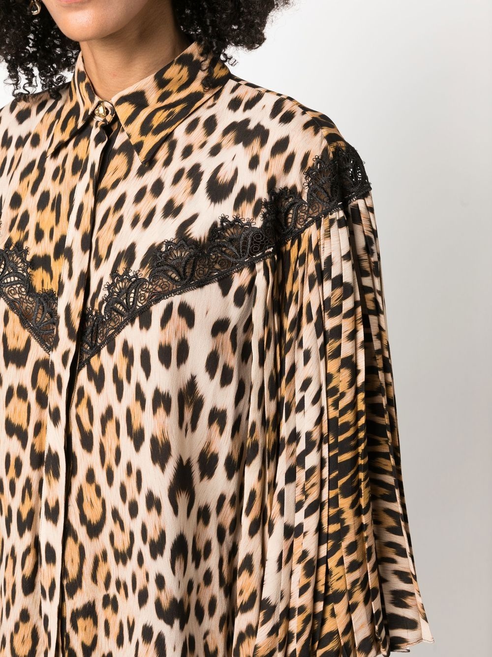 lace-detailed leopard-print shirt - 5