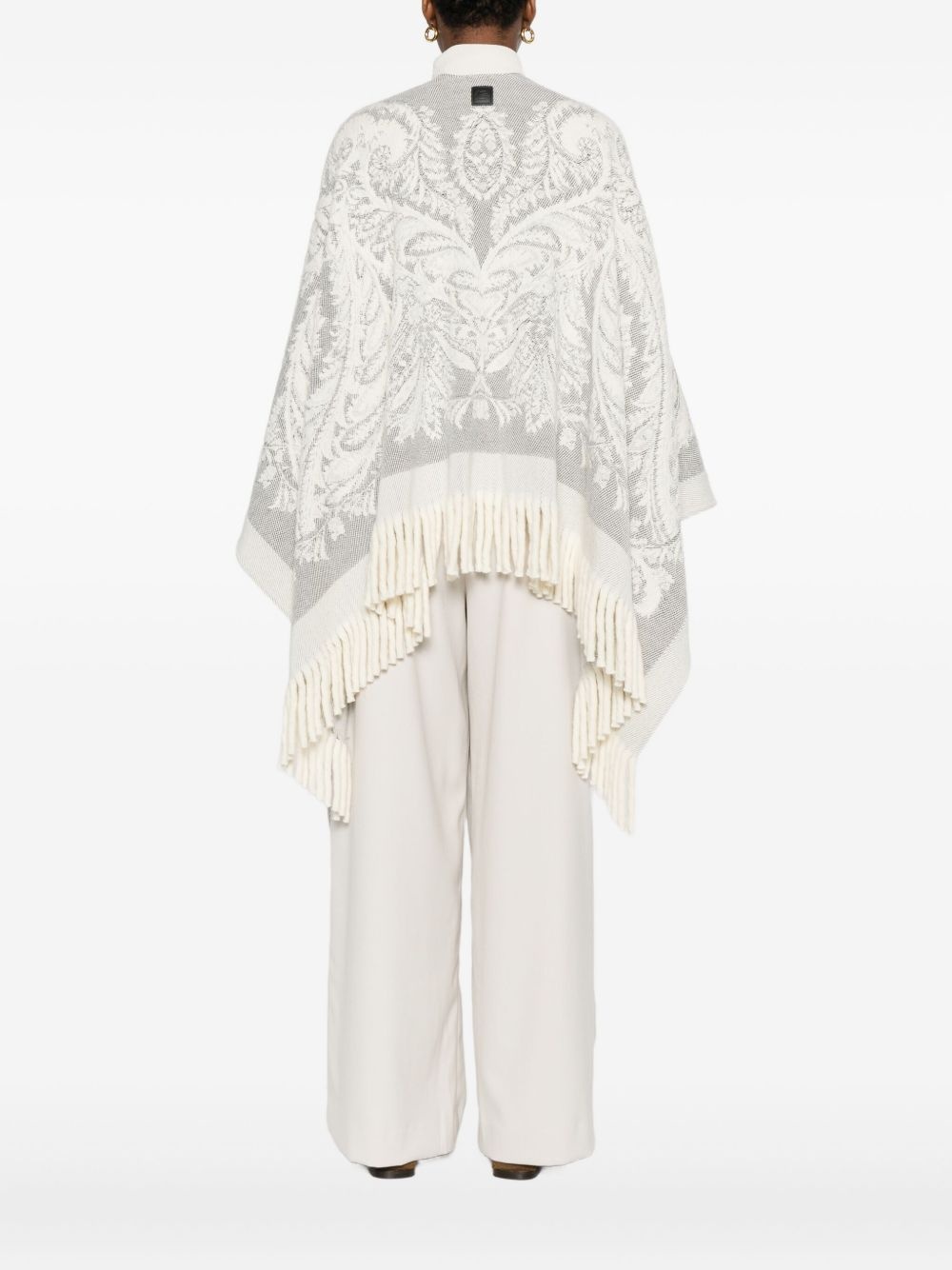 paisley-pattern fringed poncho - 4
