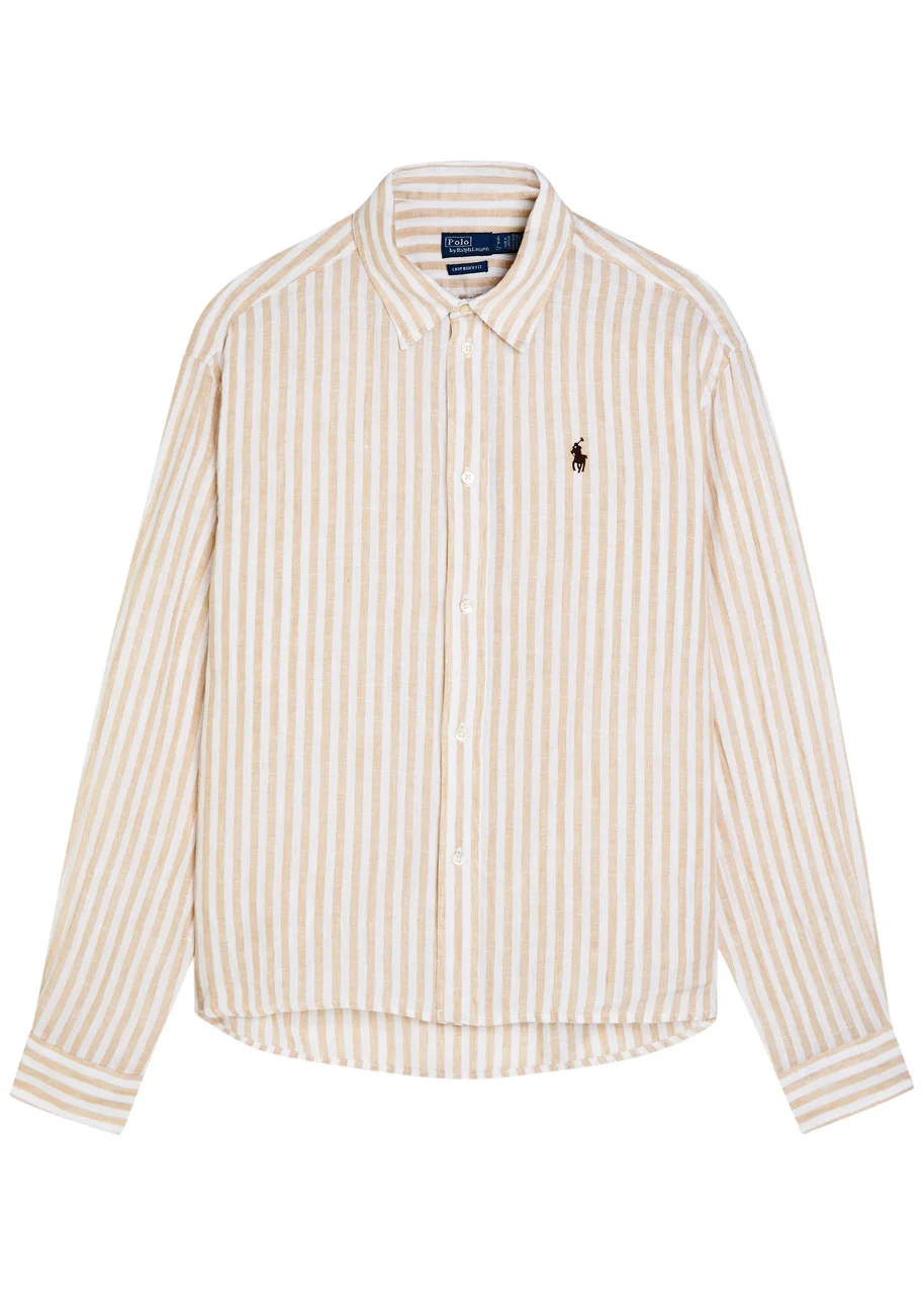 Polo Ralph Lauren Logo-embroidered Striped Cropped Linen Shirt - 1