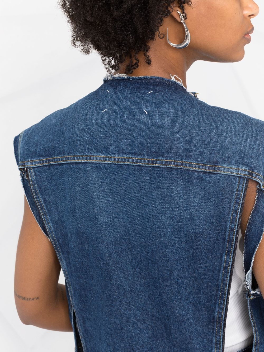 longline asymmetric denim vest - 5
