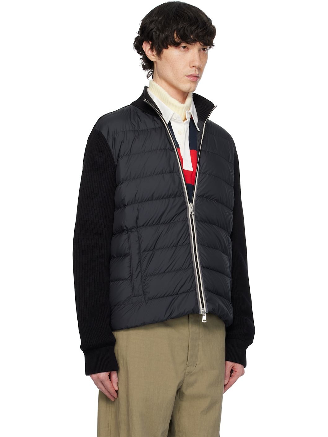 Black Padded Cotton Zip-Up Down Jacket - 2