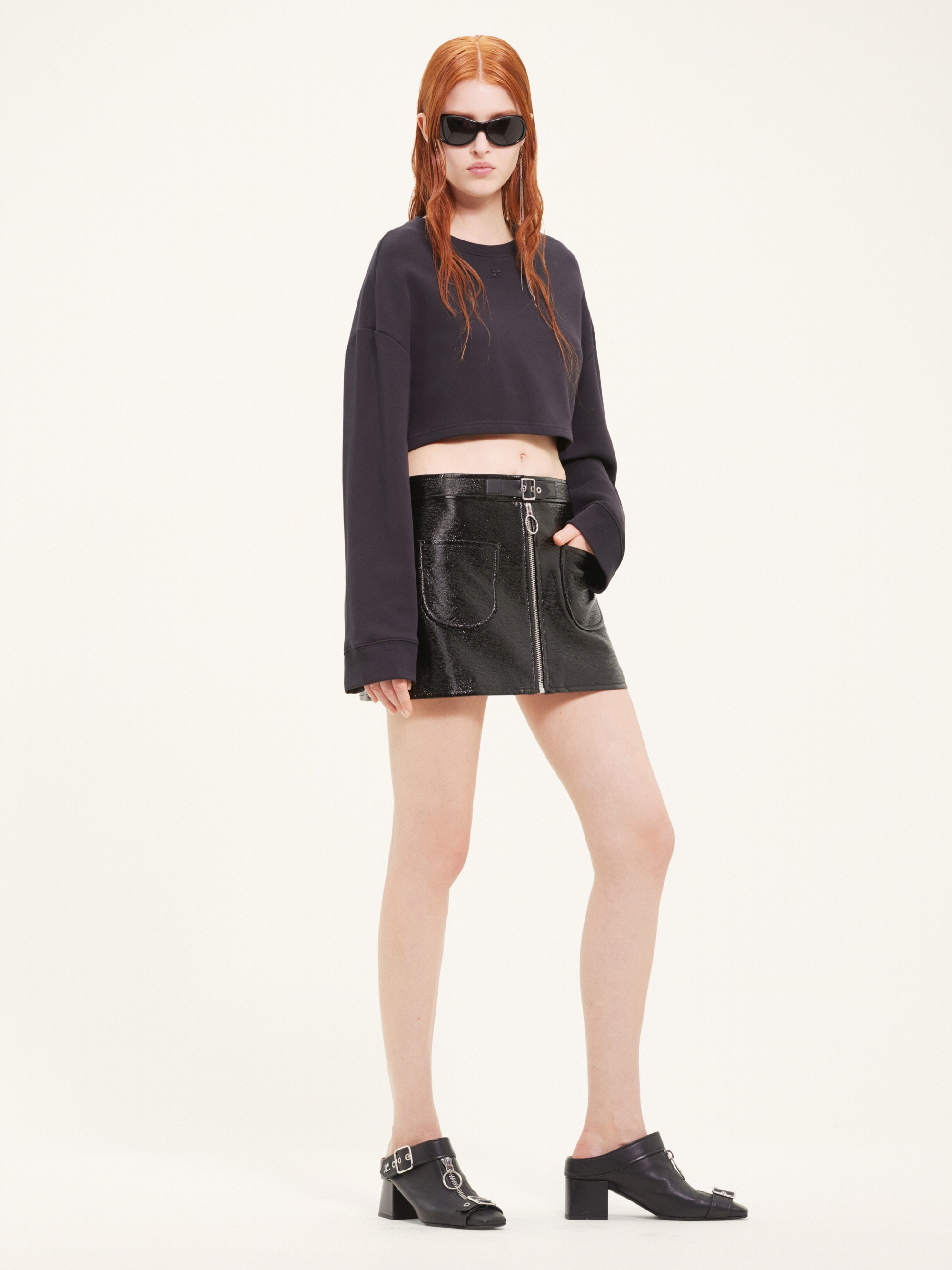BUCKLE ZIPPED VINYL MINI SKIRT - 3