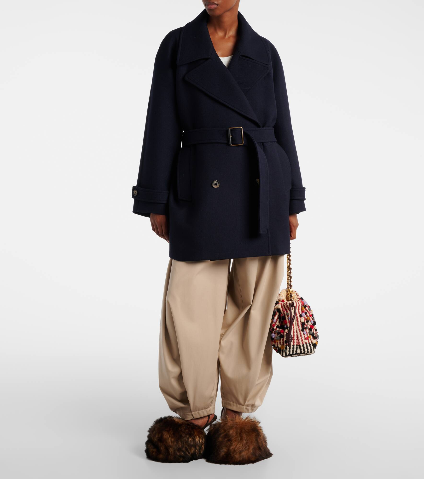 Belted double-breasted wool coat - 2