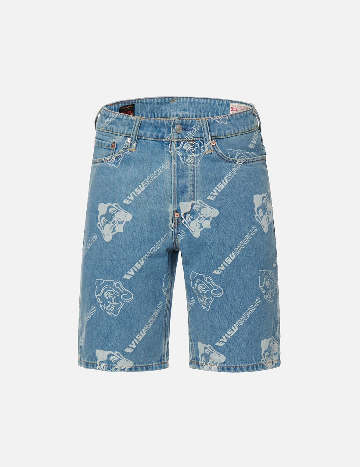 ALLOVER GODHEAD DISCHARGE PRINT DENIM SHORTS - 1