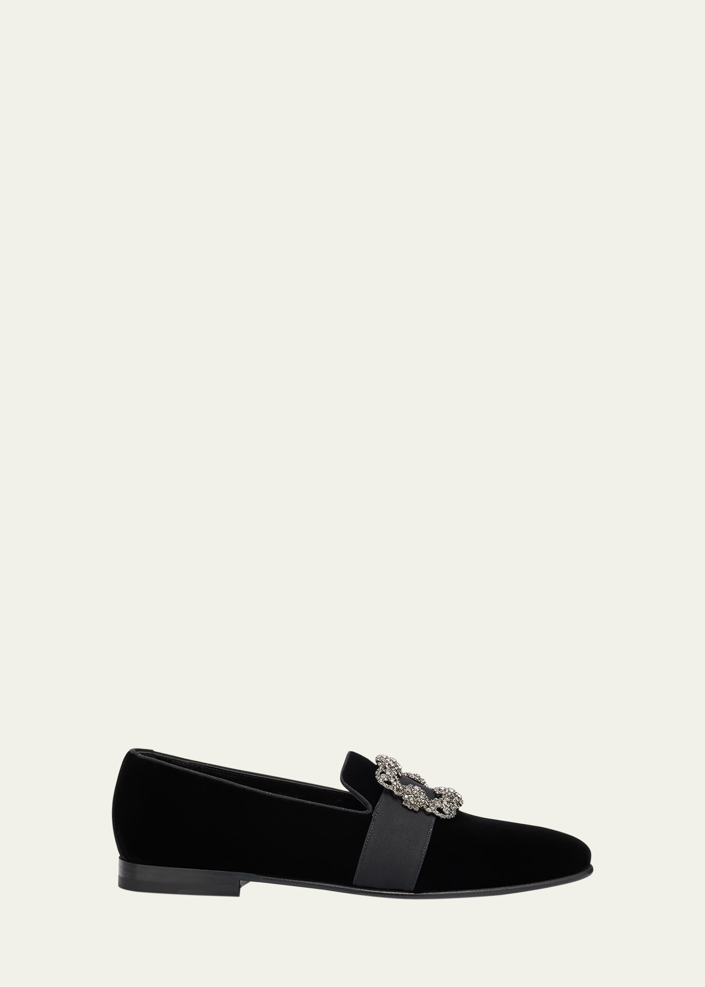 Men's Crystal Buckle Suede Loafers - 1
