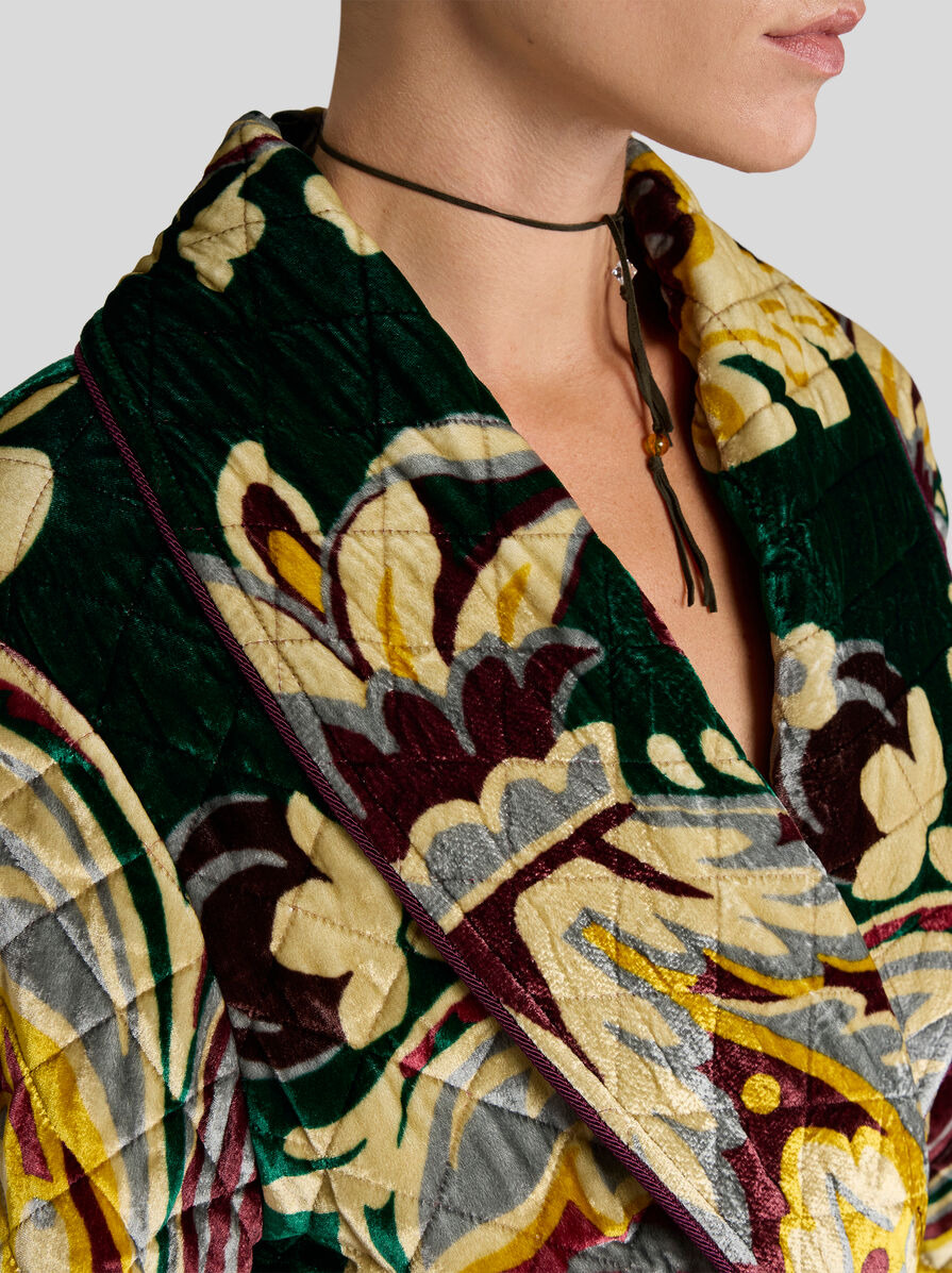 VELVET ROBE COAT WITH PLACED PRINT - 2