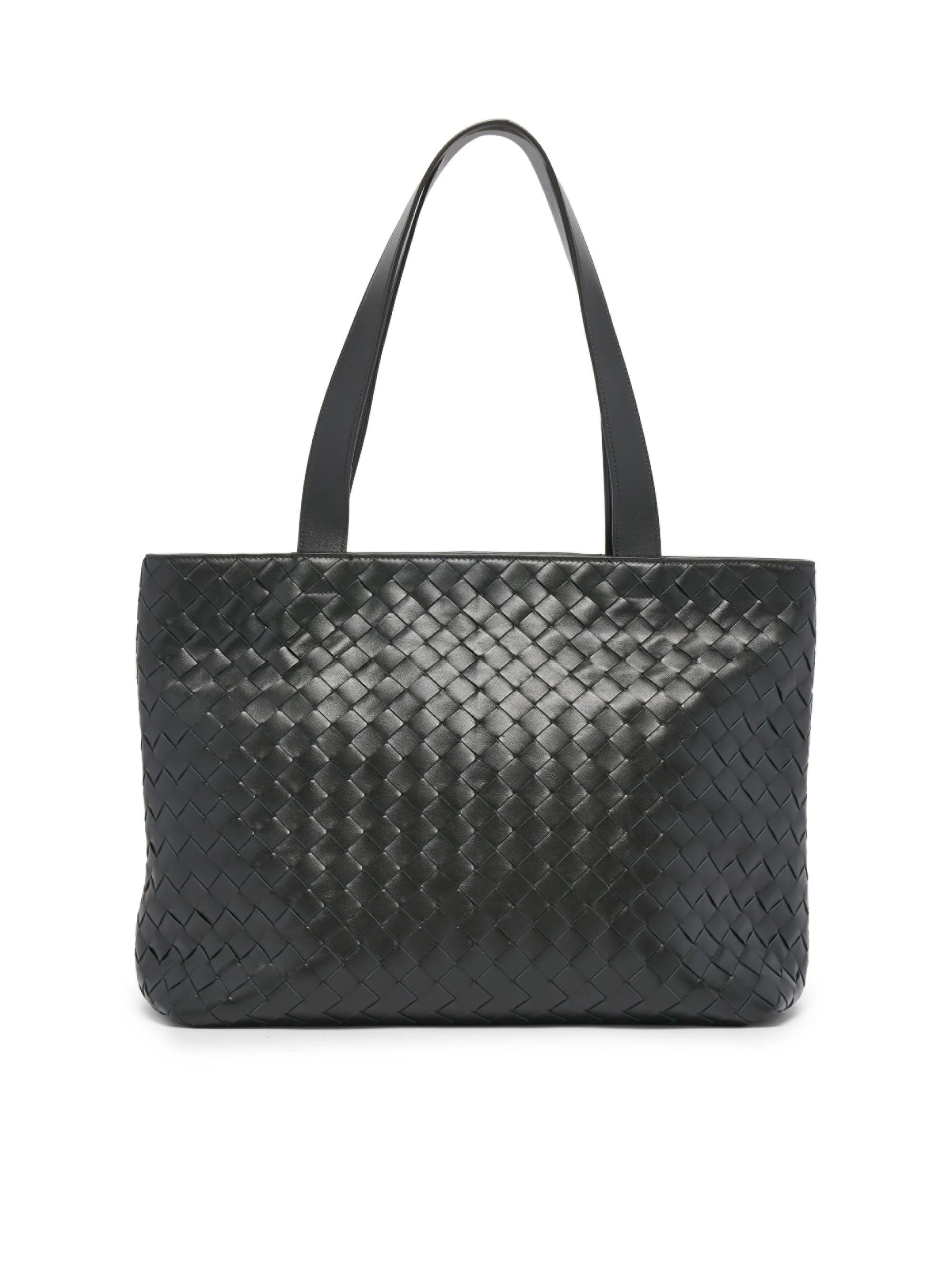 Men's Small Intrecciato Zipped Tote Bag - Dark Green Silver - 1