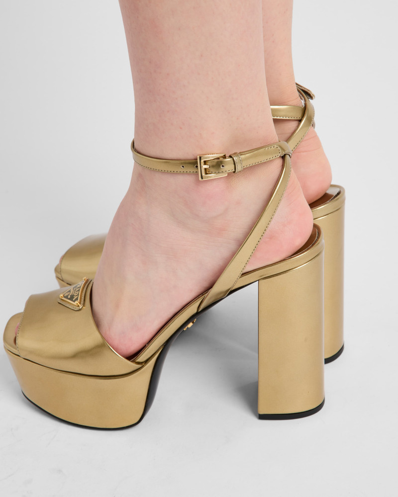 Prada Metallic leather platform sandals outlook