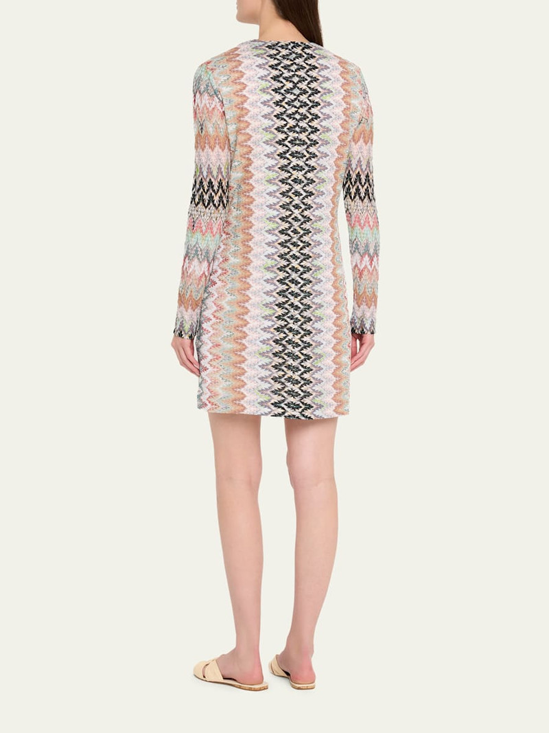 Plunging Metallic Zigzag Long-Sleeve Mini Dress 3