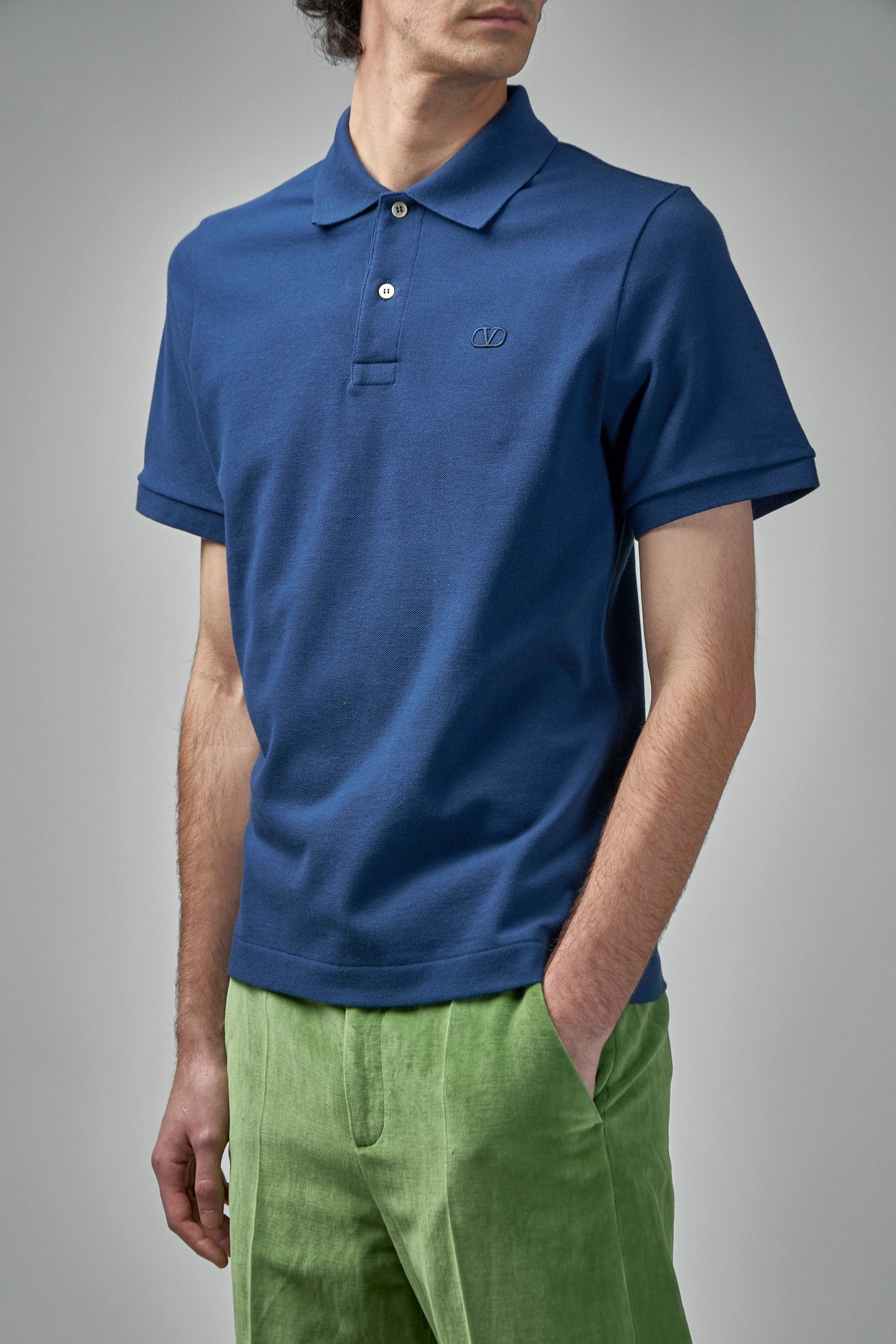 Cotton Piqué Polo Shirt with V-Logo Embroidery - 4