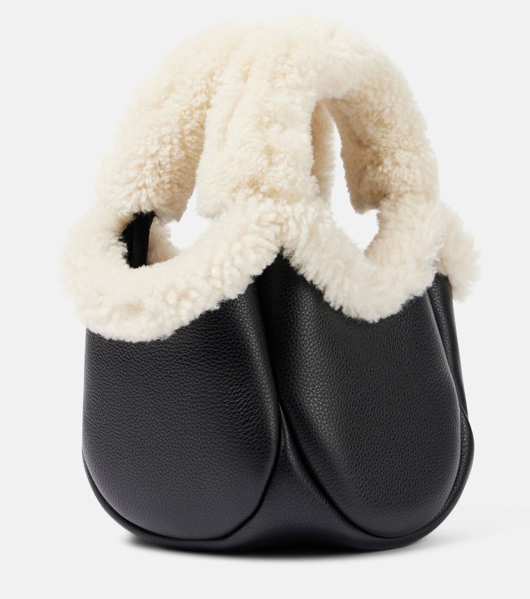 Swipe Mini faux fur-trimmed leather bucket bag - 4