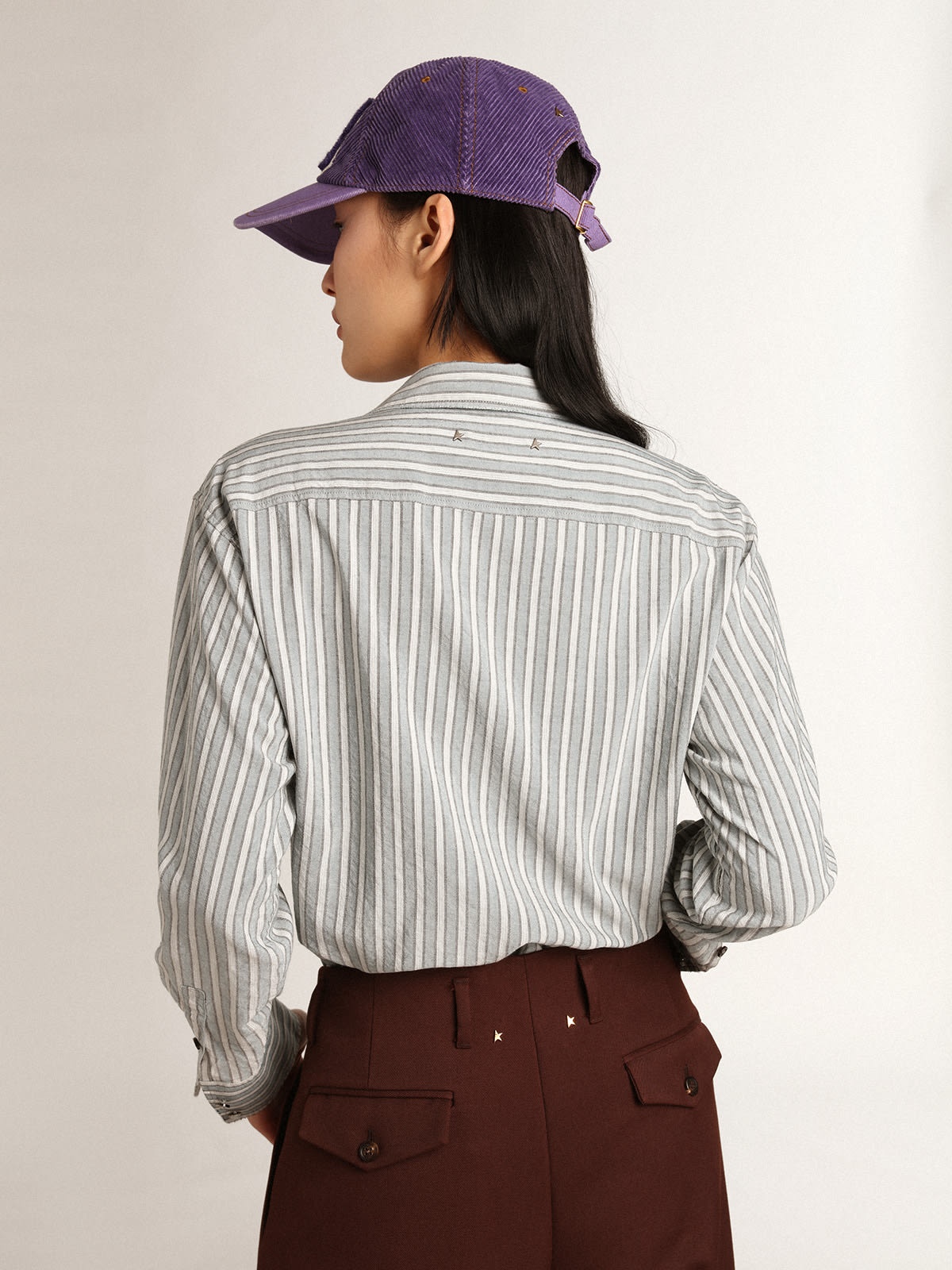Women's boyfriend shirt with blue stripes - 4