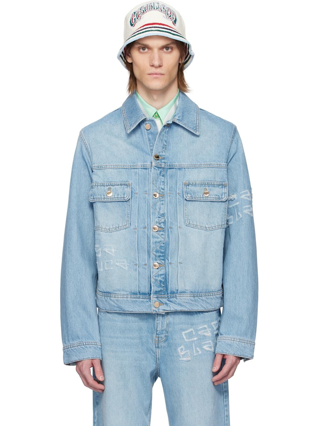 Blue Graffiti Distressed Denim Jacket - 1