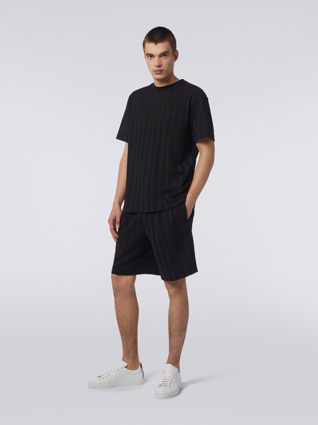 Crew-neck T-shirt in chevron viscose and cotton - 3