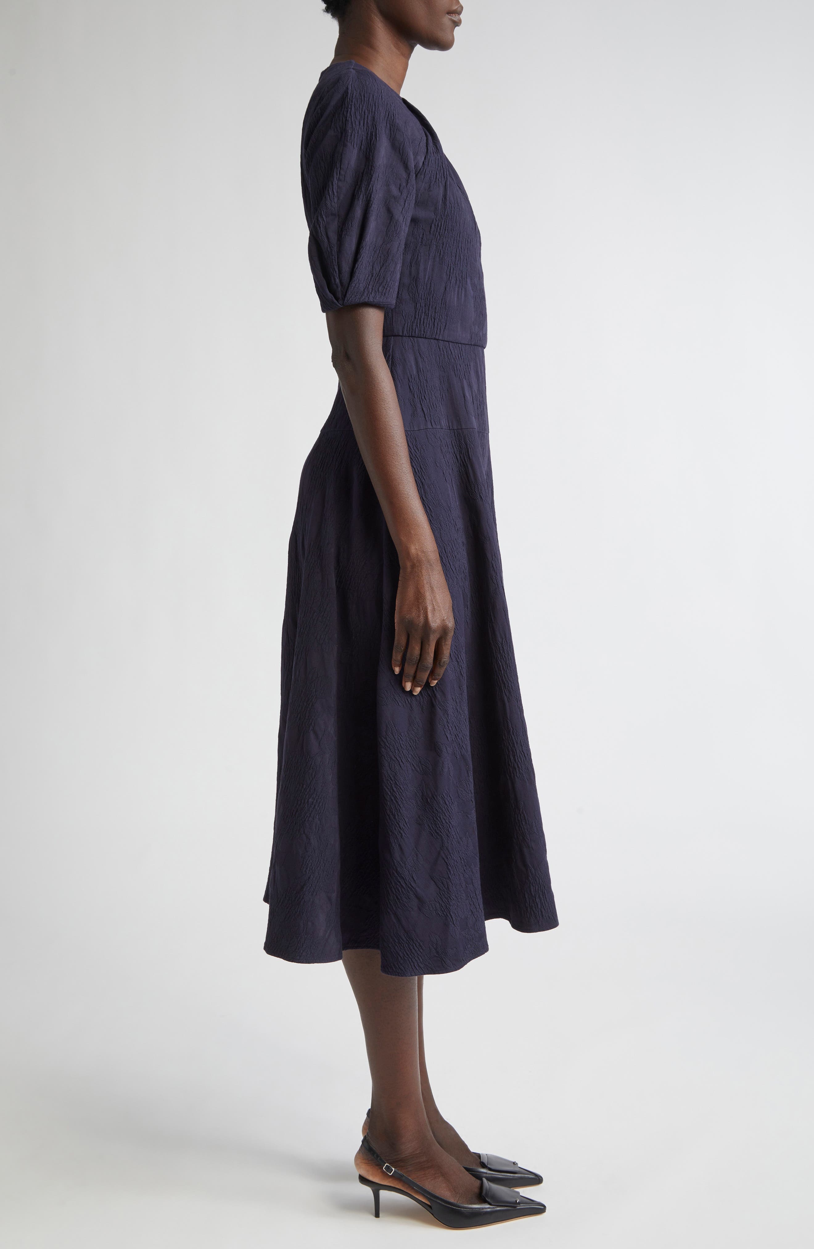 Erdem Floral Jacquard Short Sleeve Midi Dress in Midnight Blue at Nordstrom - 3