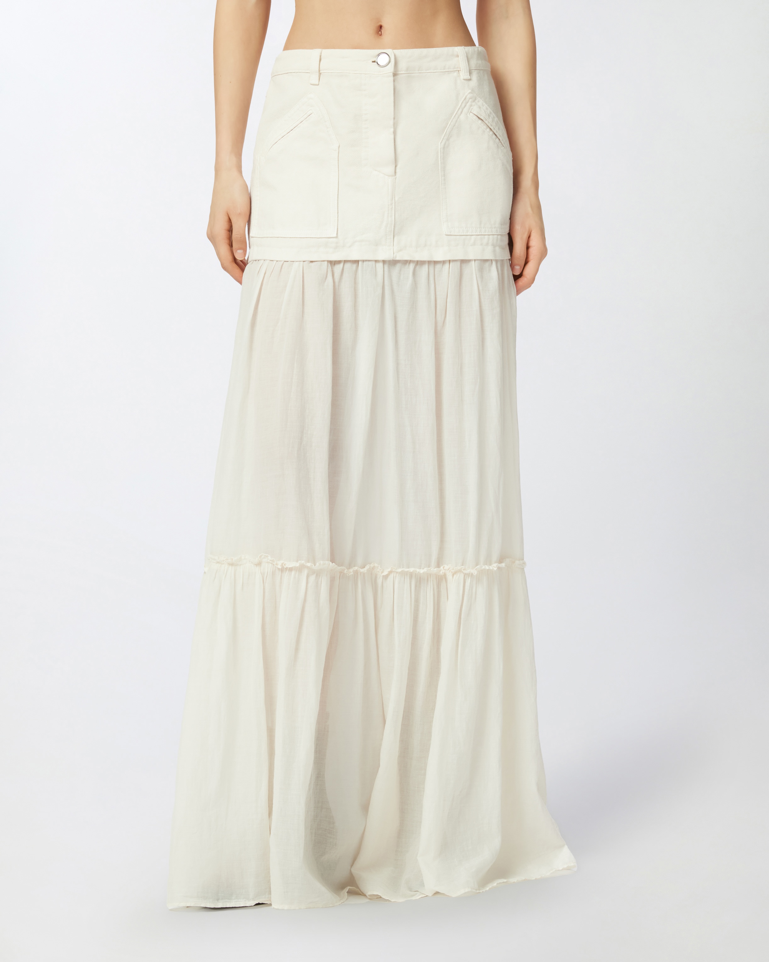 LONG SKIRT IN CANVAS AND COTTON VOILE - 3