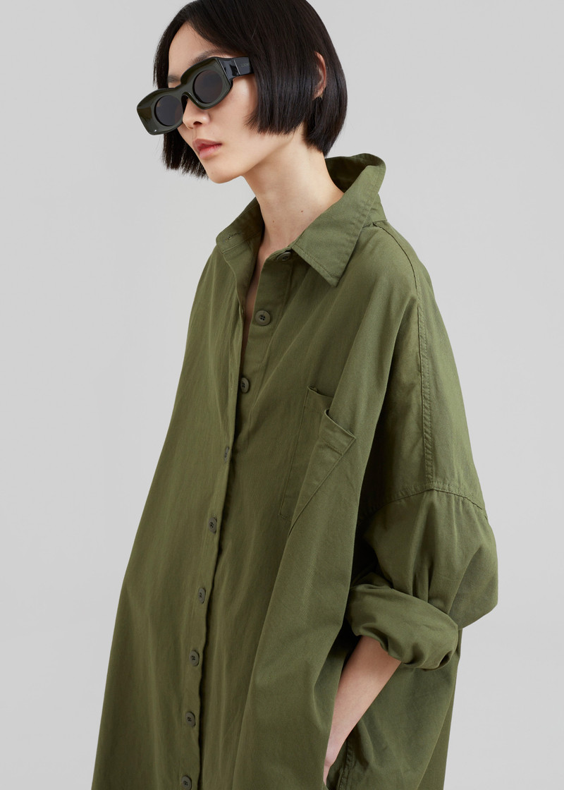 Kason Oversized Shirt Dress - Dark Olive 6