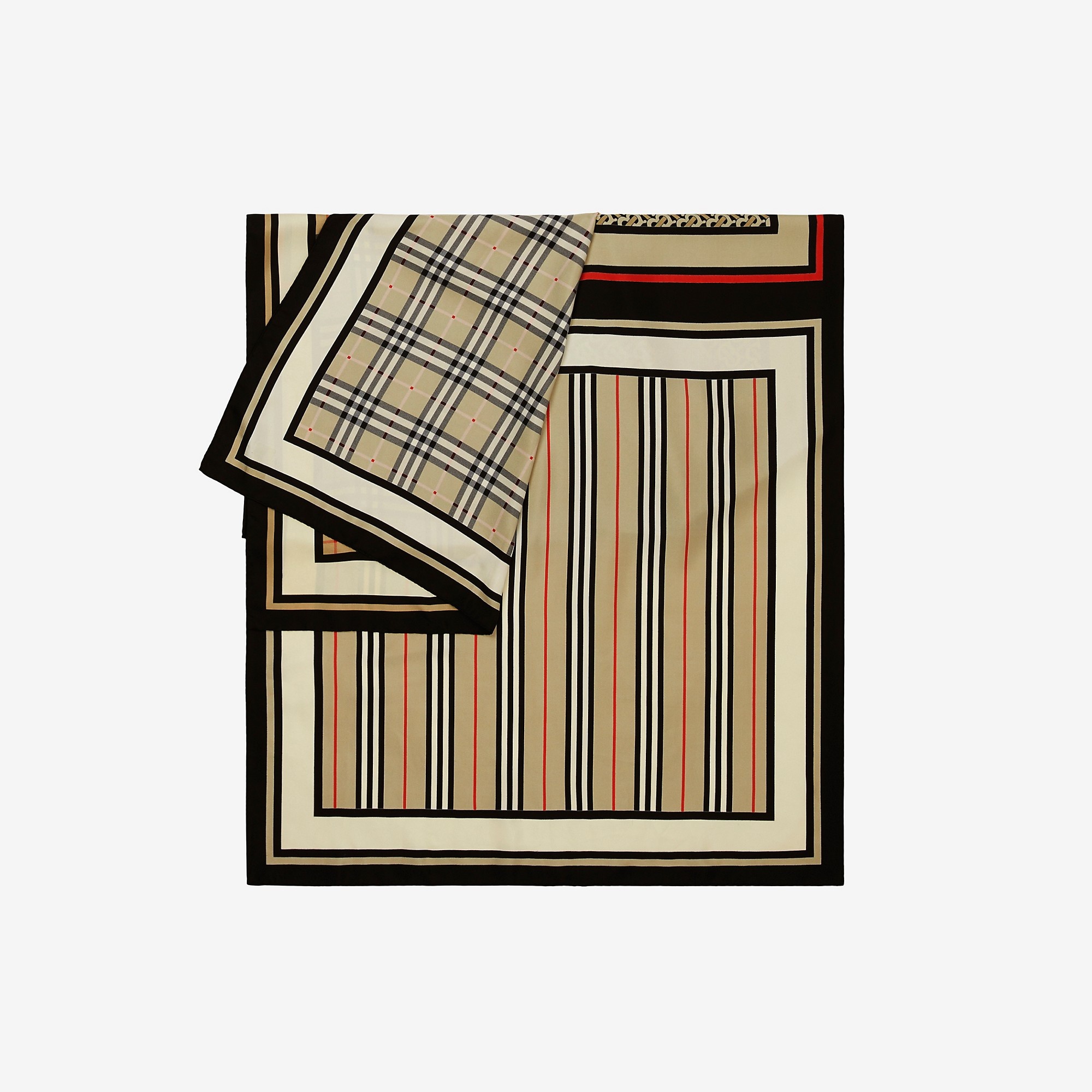 BURBERRY｜SCARVES (Monogram, Icon Stripe and Check Print BURBERRY Monogram Icon Stripe And Check Print Silk Scarf