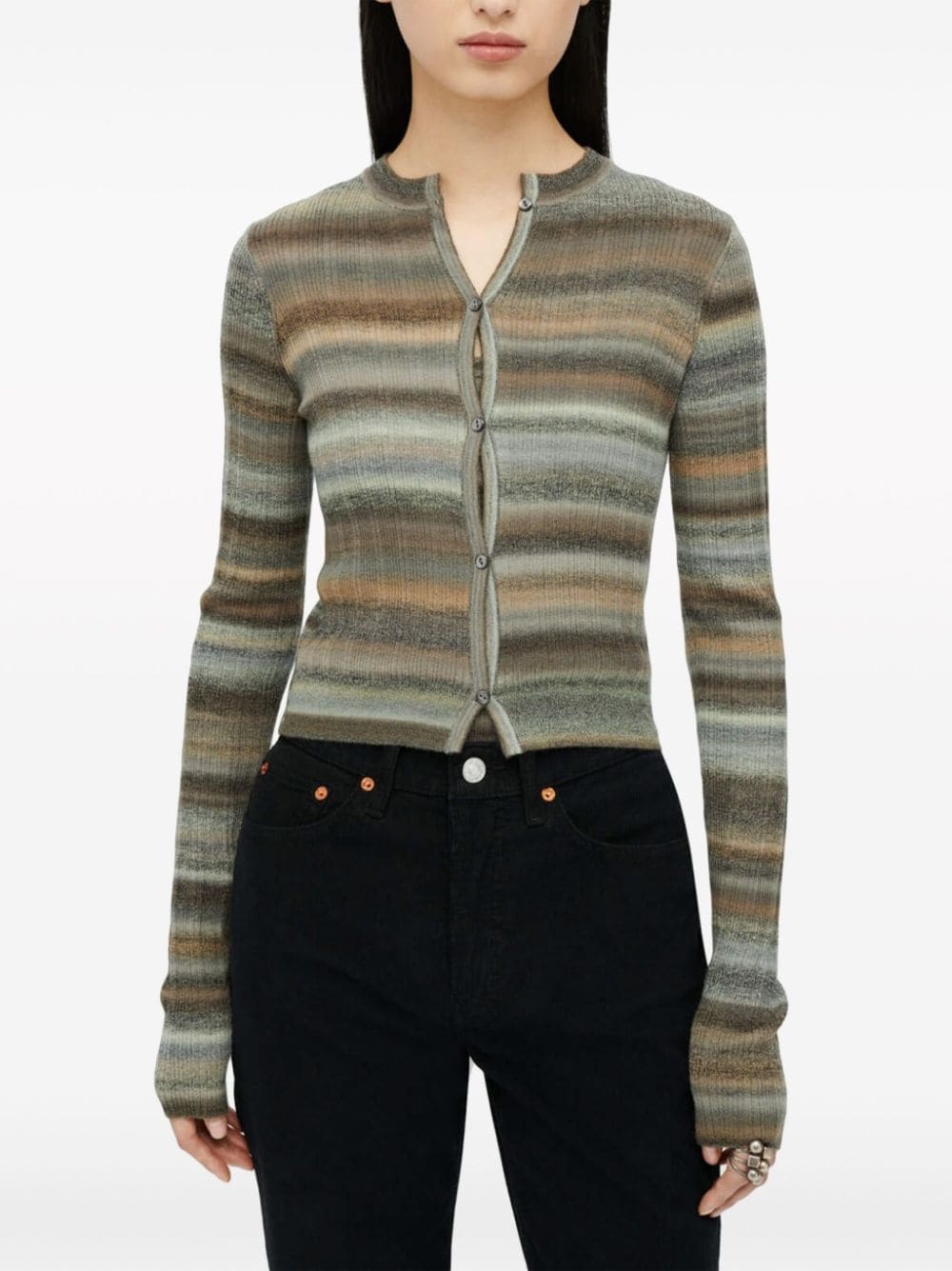 striped ribbed-knit wool cardigan - 3