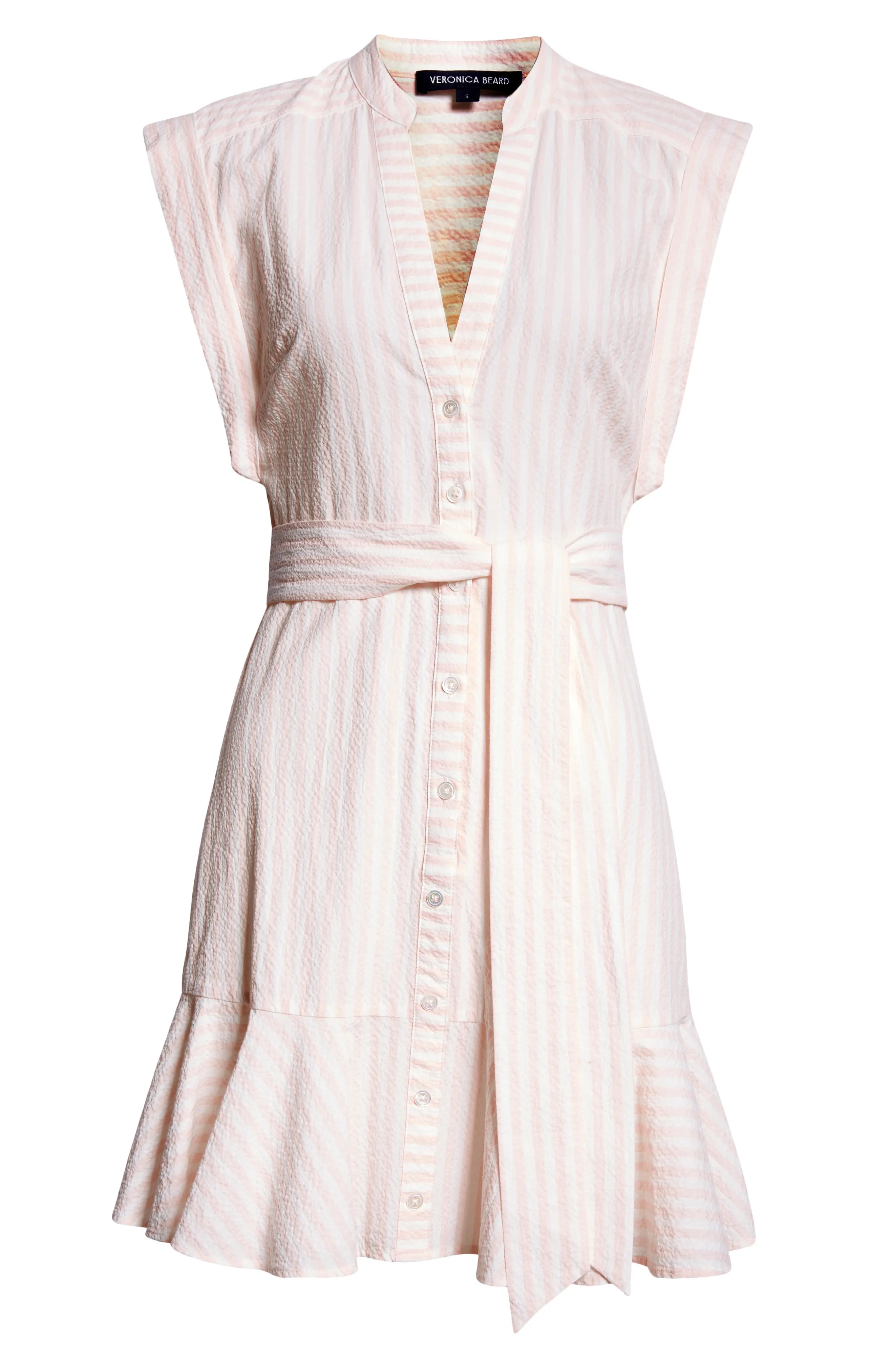 Avella Stripe Stretch Cotton Minidress in Pink/White - 5