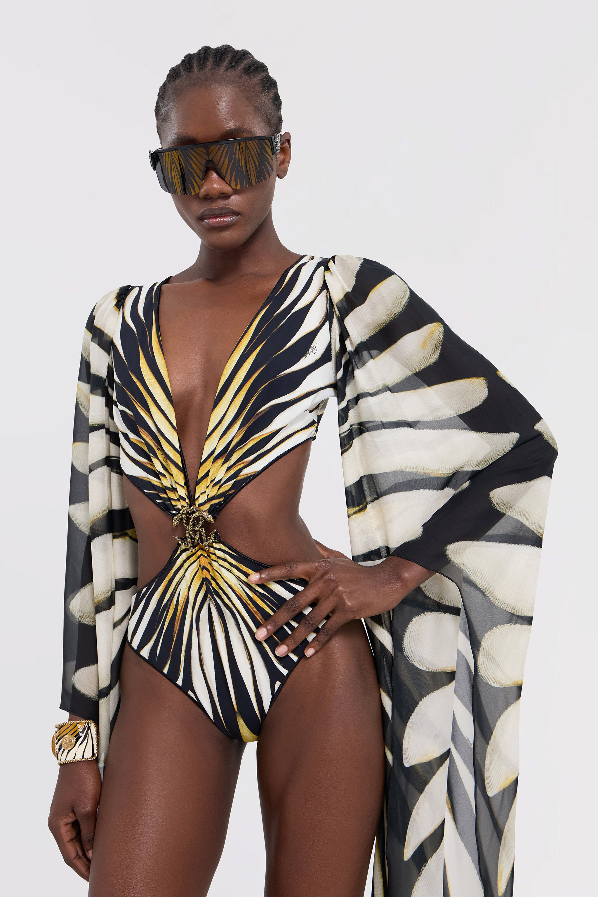 Ray Of Gold Print Cut-out One-Piece Swimsuit - 5