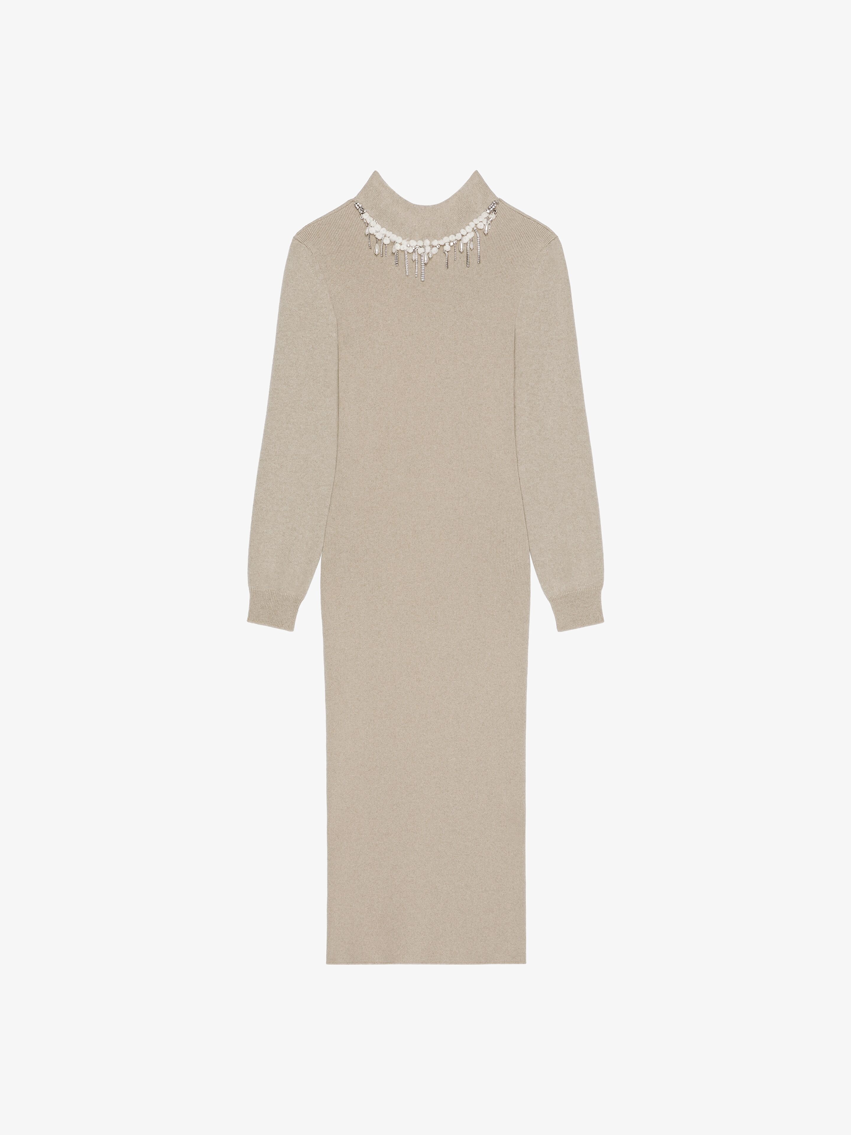 DRESS IN WOOL AND CASHMERE WITH CRYSTALS AND PEARLS - 1