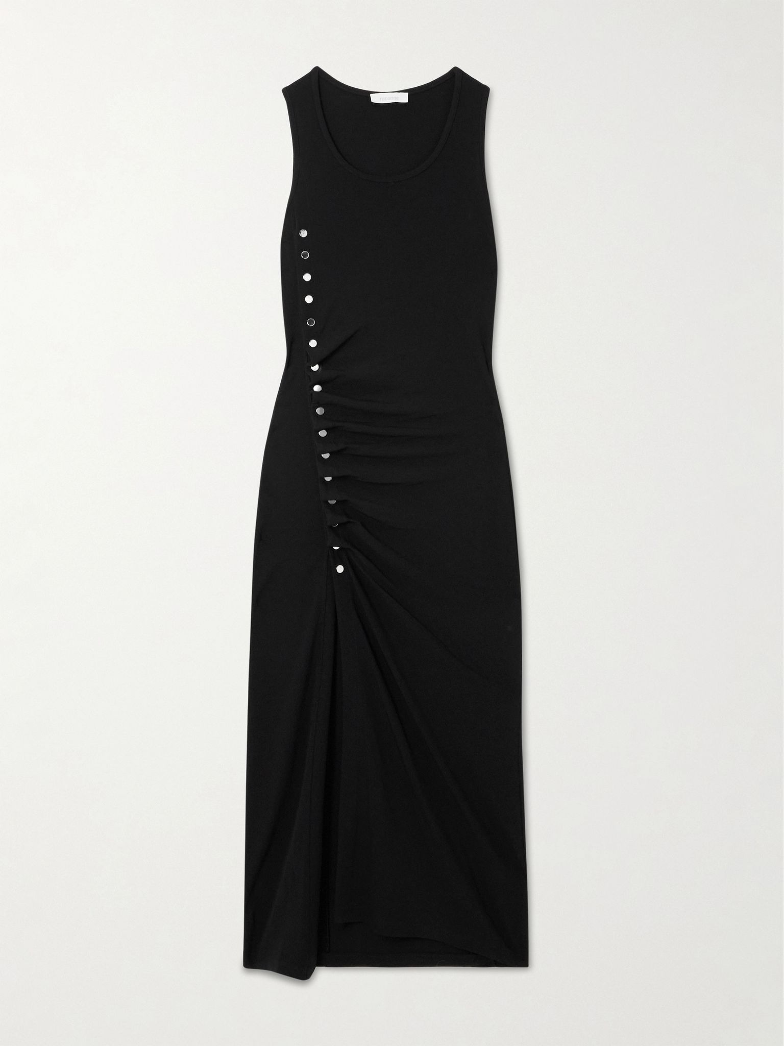 Gathered embellished jersey midi dress Black - 1