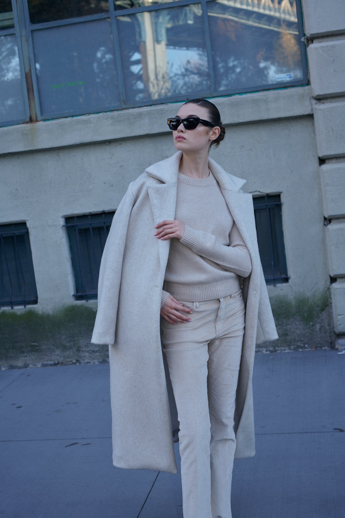 OFF WHITE WOOL CASHMERE CLASSIC COAT - 2