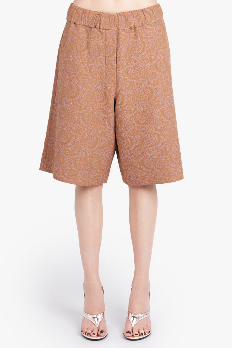 POMY TAPESTRY FLORAL JACQUARD LONG LENGTH SHORT | PEACH/BROWN - 3